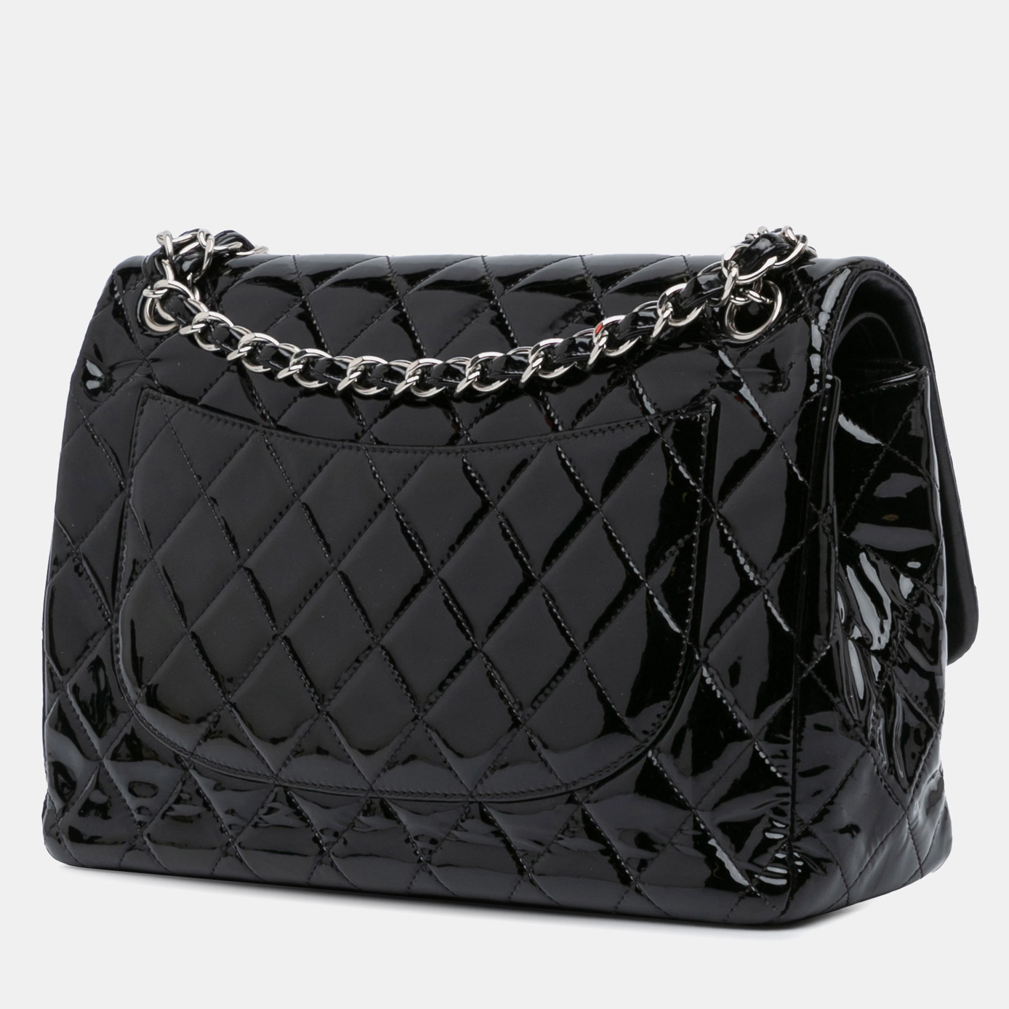 Chanel Black Leather Chanel Jumbo Classic Patent Double Flap