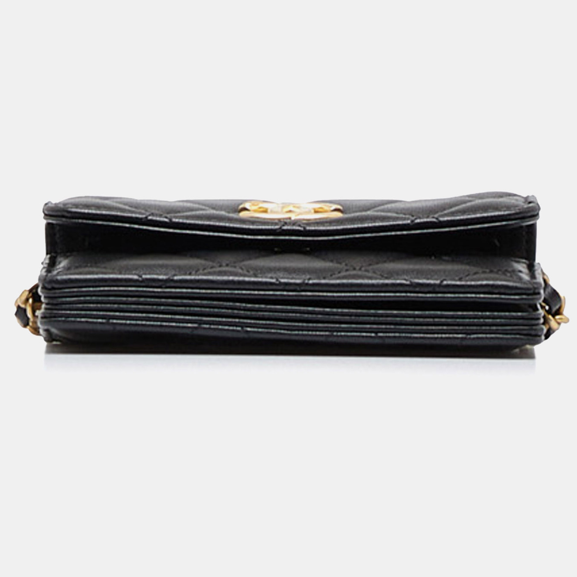 Chanel Black Leather Chanel Pearl Crown Clutch On Chain