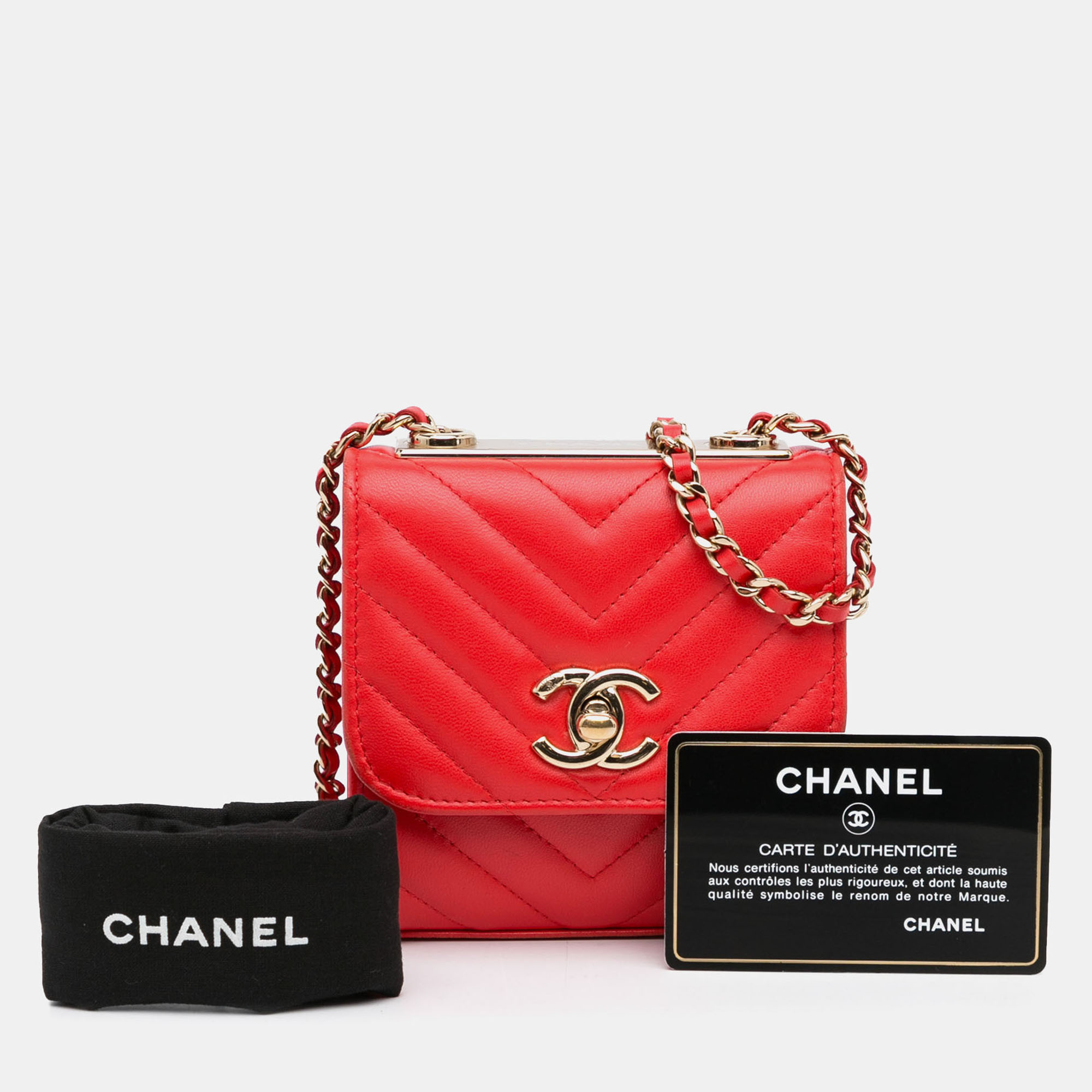 Chanel Red Leather Chanel Mini Chevron Quilted Lambskin Trendy CC Chain Wallet