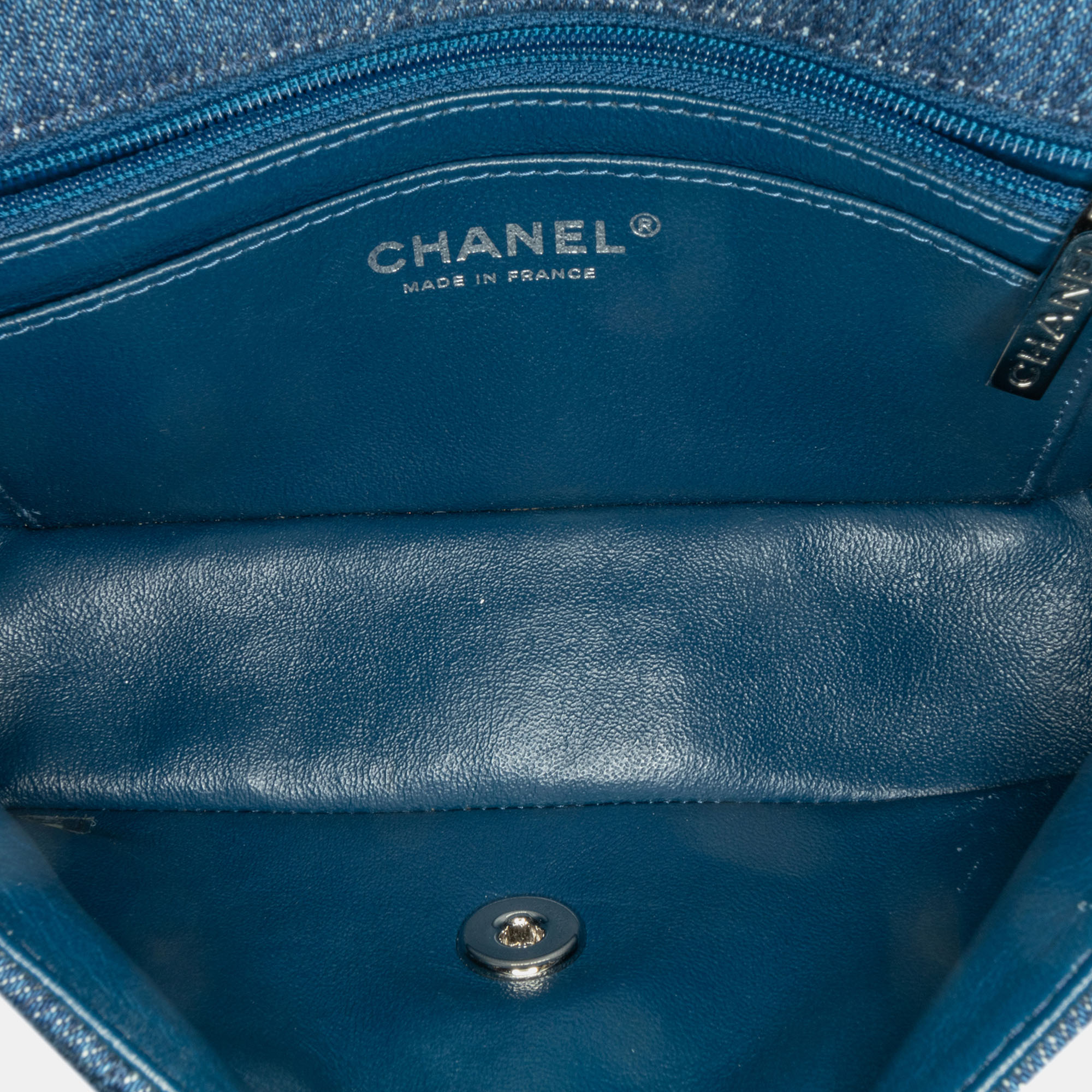 Chanel Blue Denim And Tweed Chanel Mini Rectangular Classic Denim Tweed Framed Single Flap