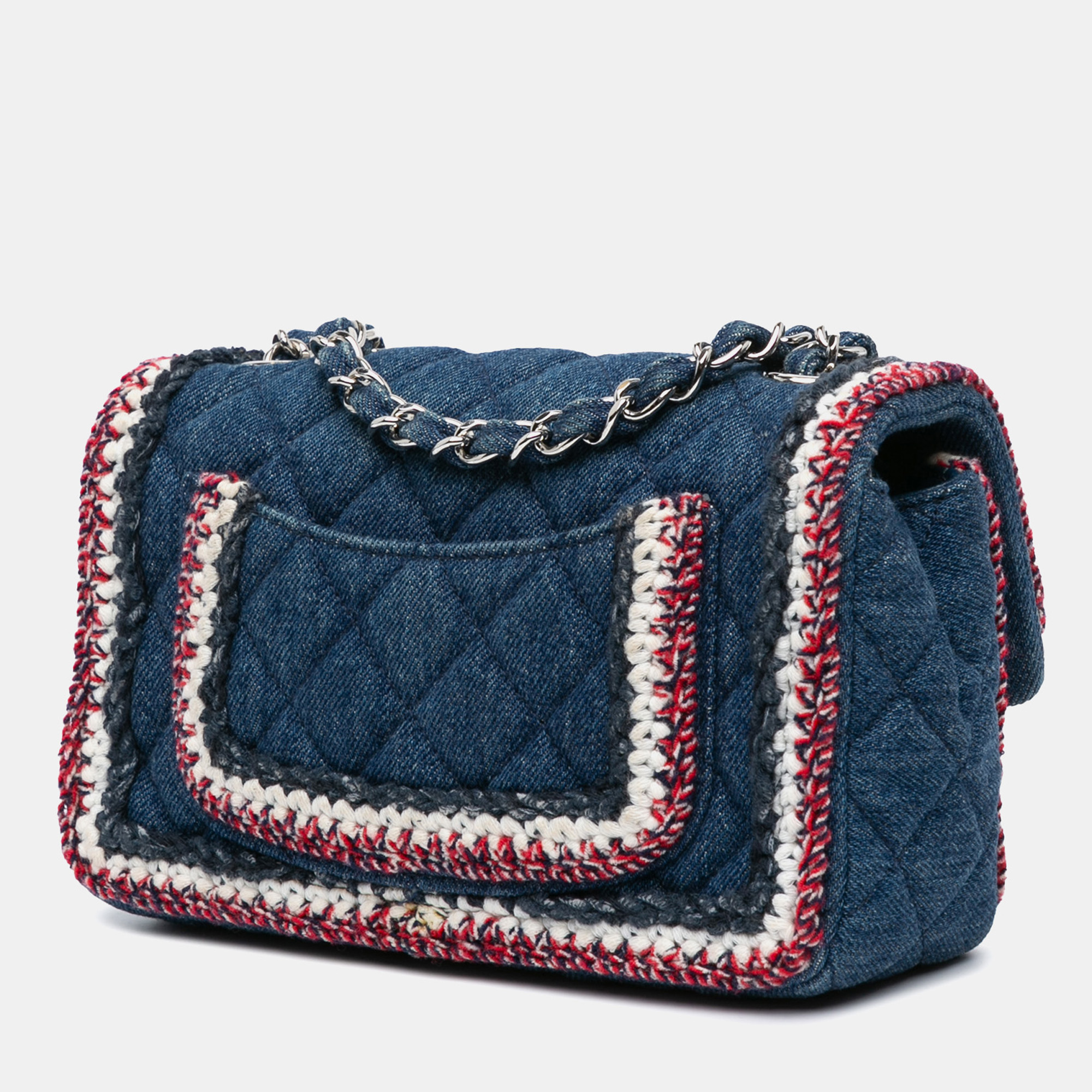 Chanel Blue Denim And Tweed Chanel Mini Rectangular Classic Denim Tweed Framed Single Flap