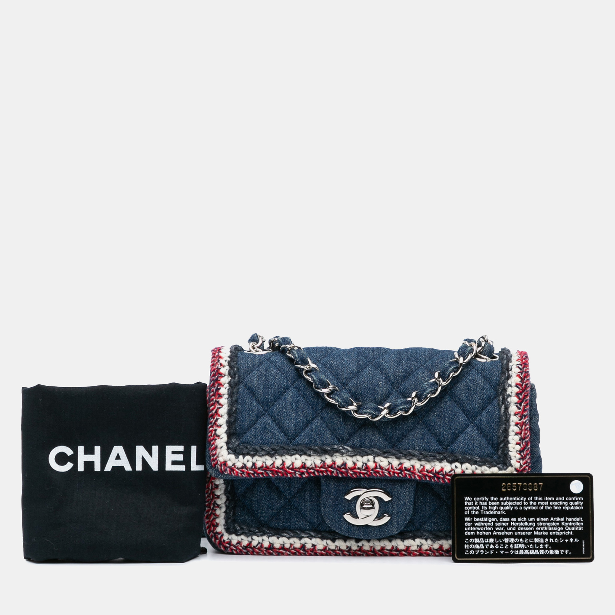 Chanel Blue Denim And Tweed Chanel Mini Rectangular Classic Denim Tweed Framed Single Flap