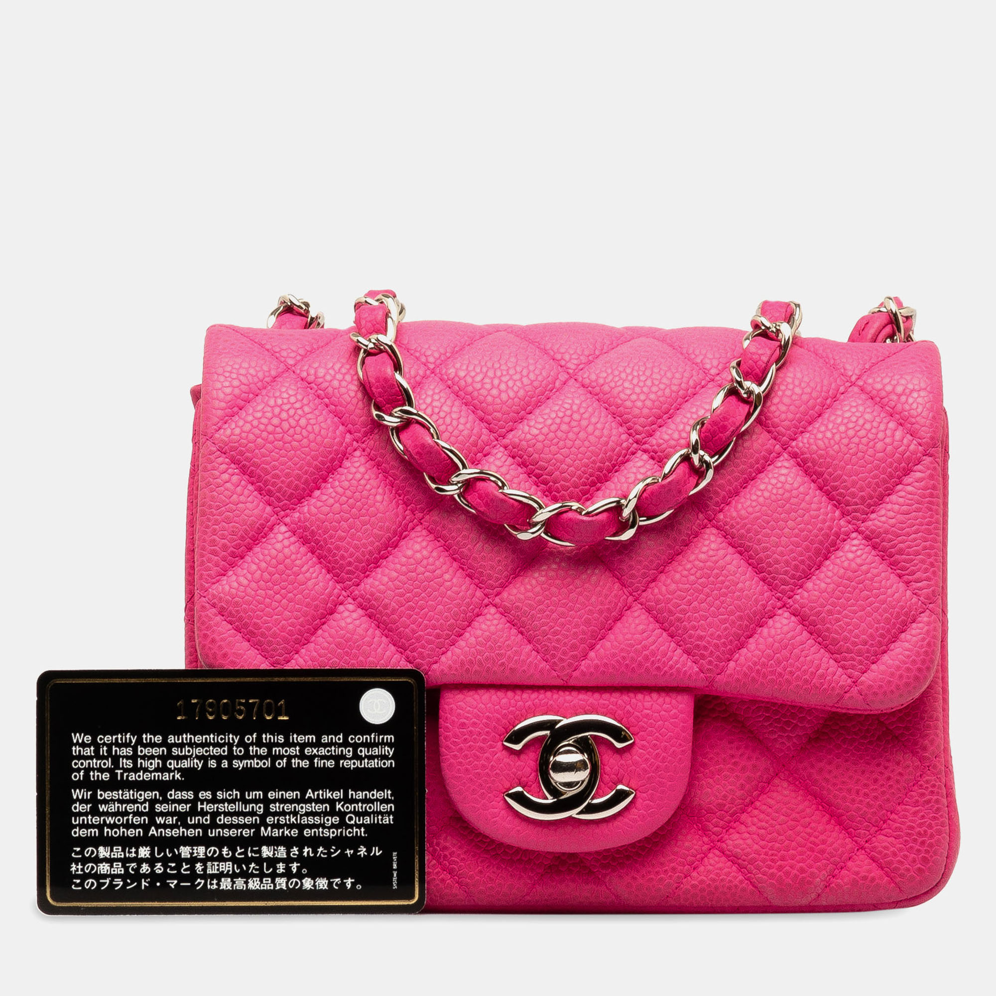 Chanel Pink Caviar Leather Mini Square Classic Caviar Single Flap Bag