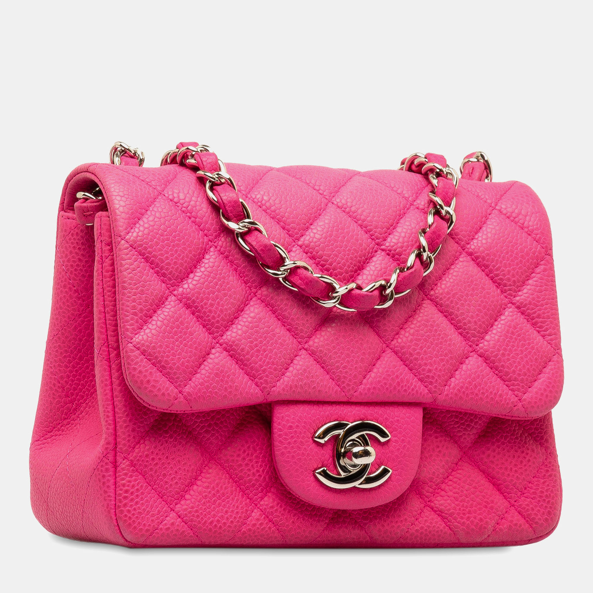 Chanel Pink Caviar Leather Mini Square Classic Caviar Single Flap Bag