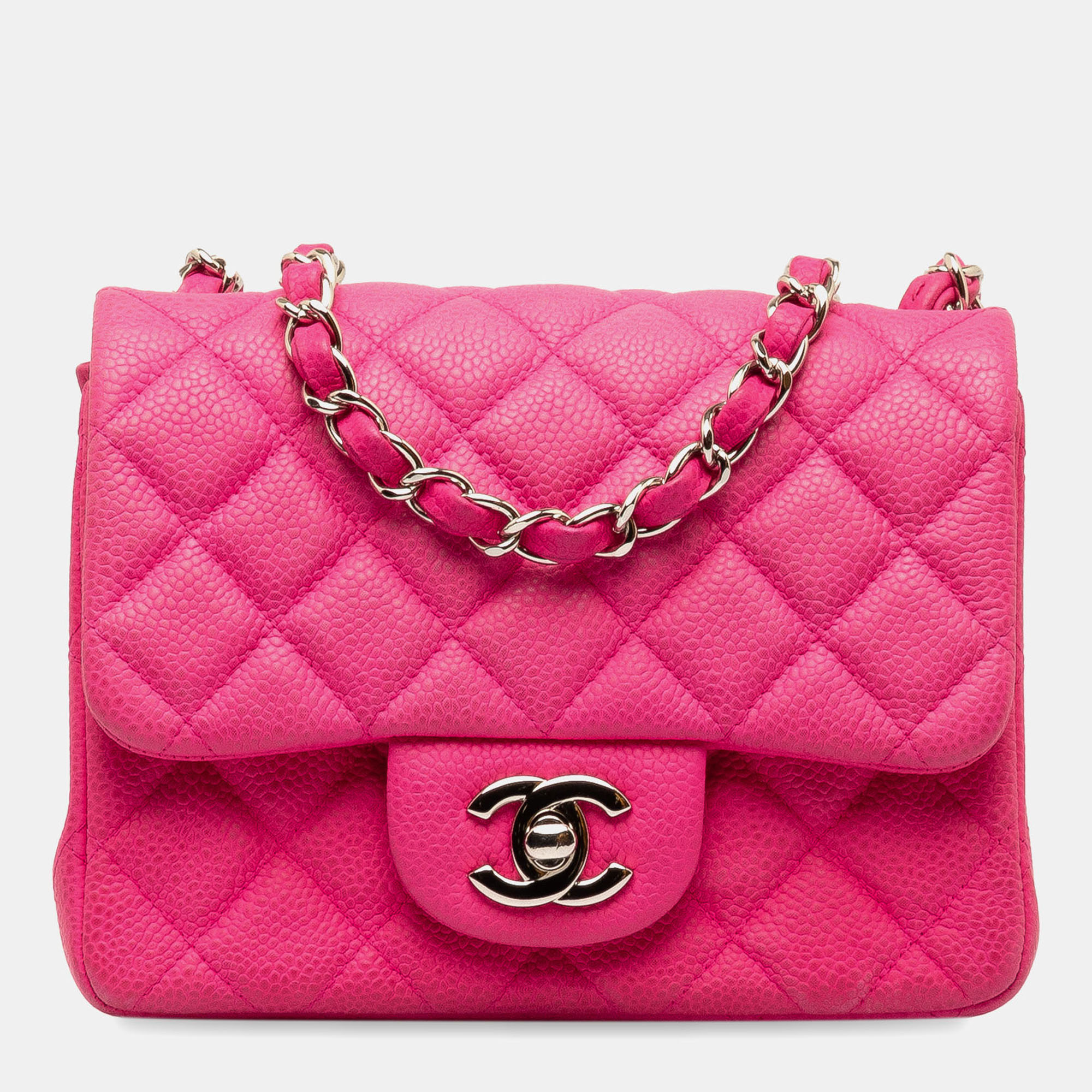 Chanel Pink Caviar Leather Mini Square Classic Caviar Single Flap Bag