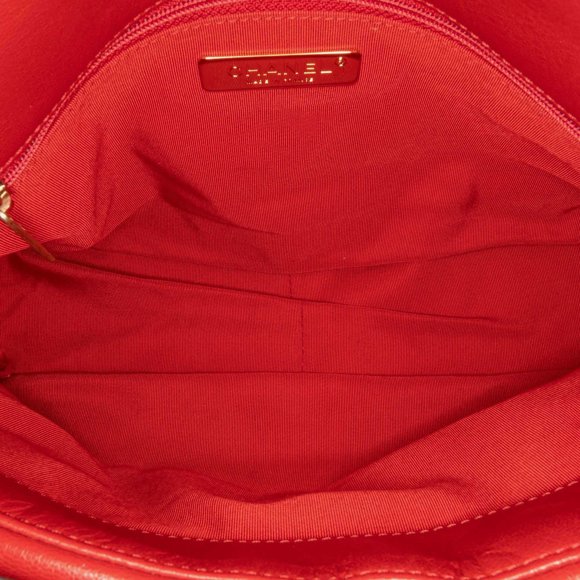 Chanel Red Lambskin Leather Large Lambskin 19 Flap Bag