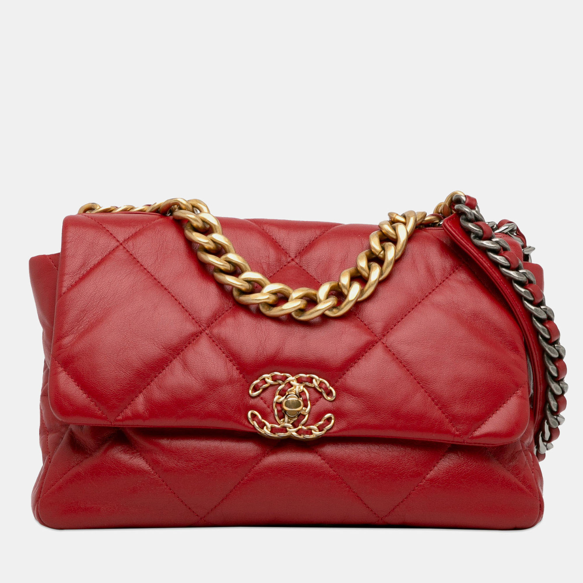 Chanel Red Lambskin Leather Large Lambskin 19 Flap Bag