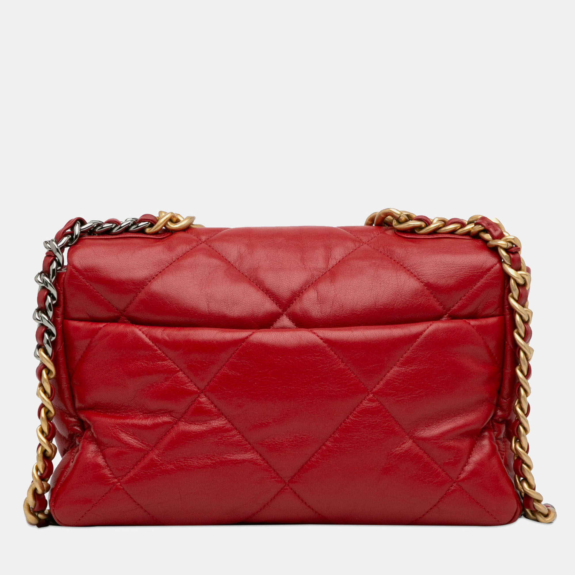 Chanel Red Lambskin Leather Large Lambskin 19 Flap Bag