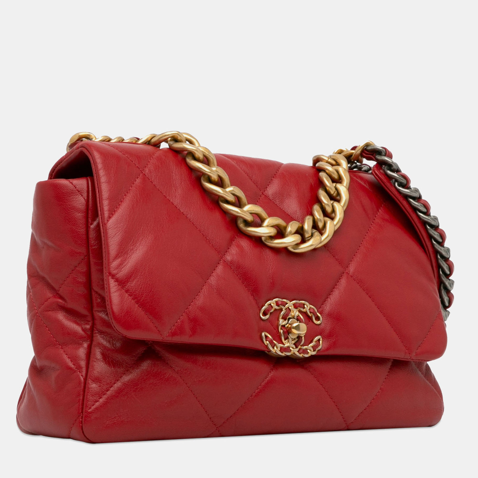 Chanel Red Lambskin Leather Large Lambskin 19 Flap Bag