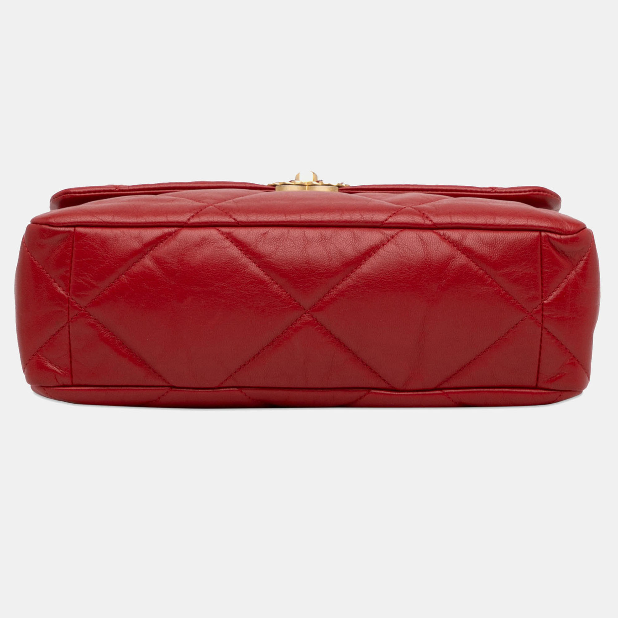 Chanel Red Lambskin Leather Large Lambskin 19 Flap Bag