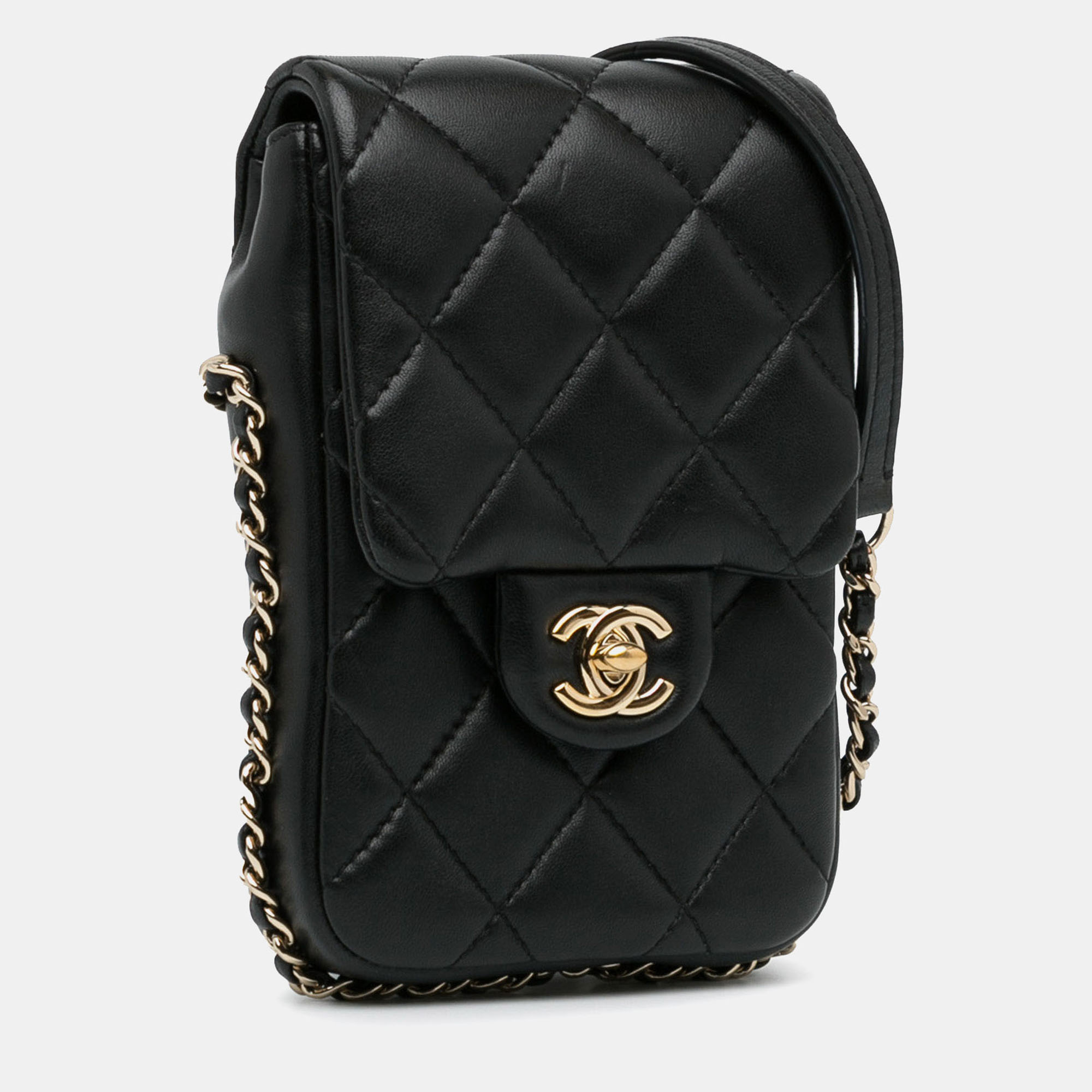 Chanel Black Lambskin Leather Lambskin My Precious Phone Case Flap