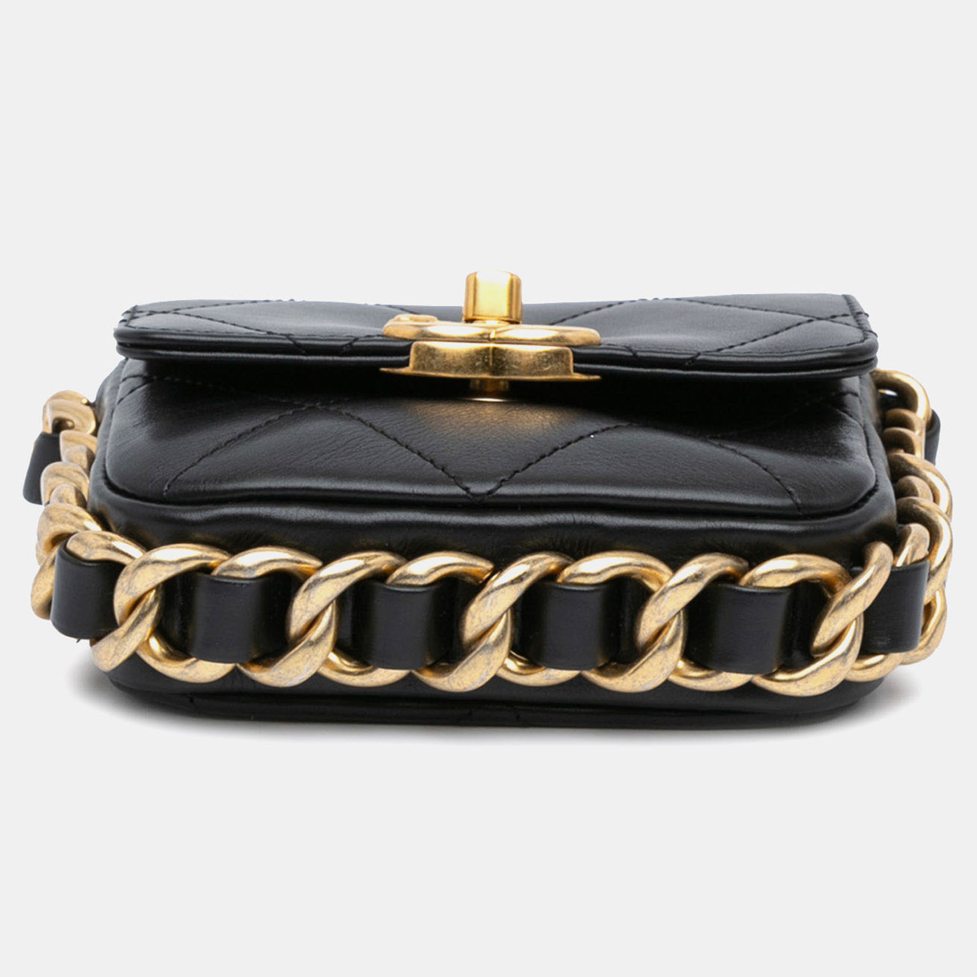 Chanel Black Calf Leather Mini Quilted Calfskin Framing Chain Flap Bag