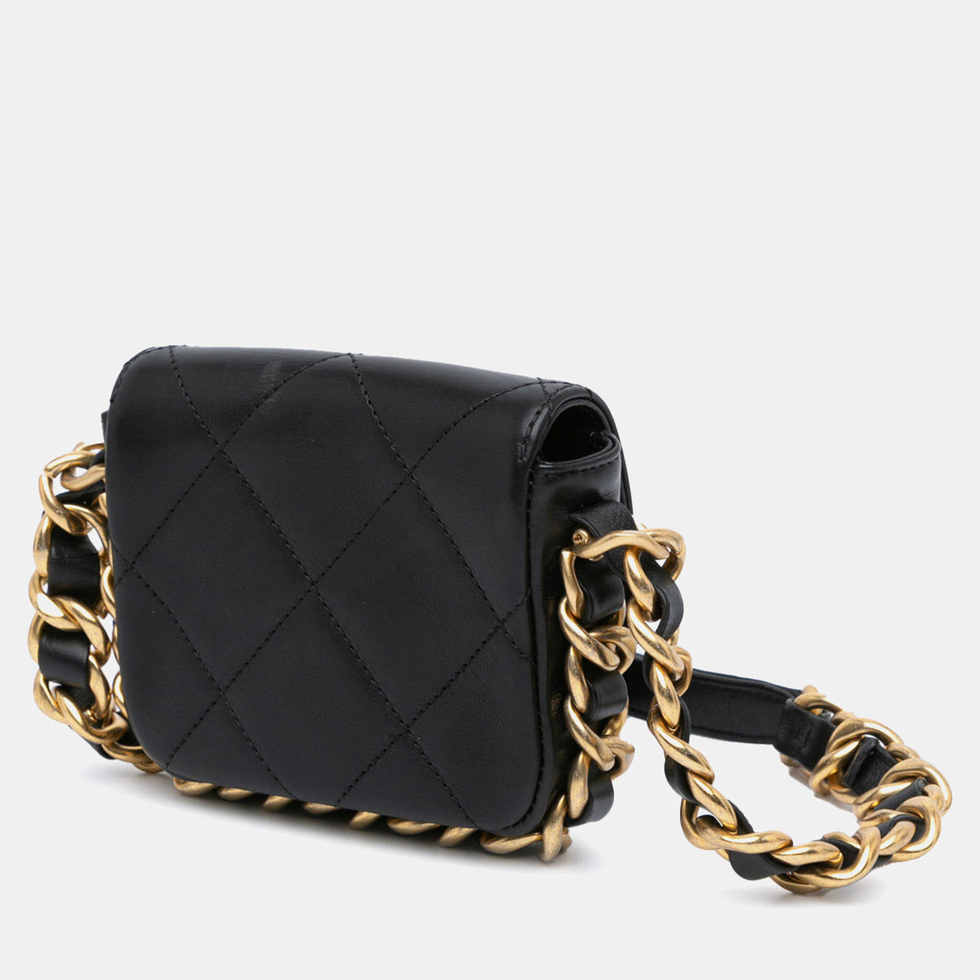 Chanel Black Calf Leather Mini Quilted Calfskin Framing Chain Flap Bag