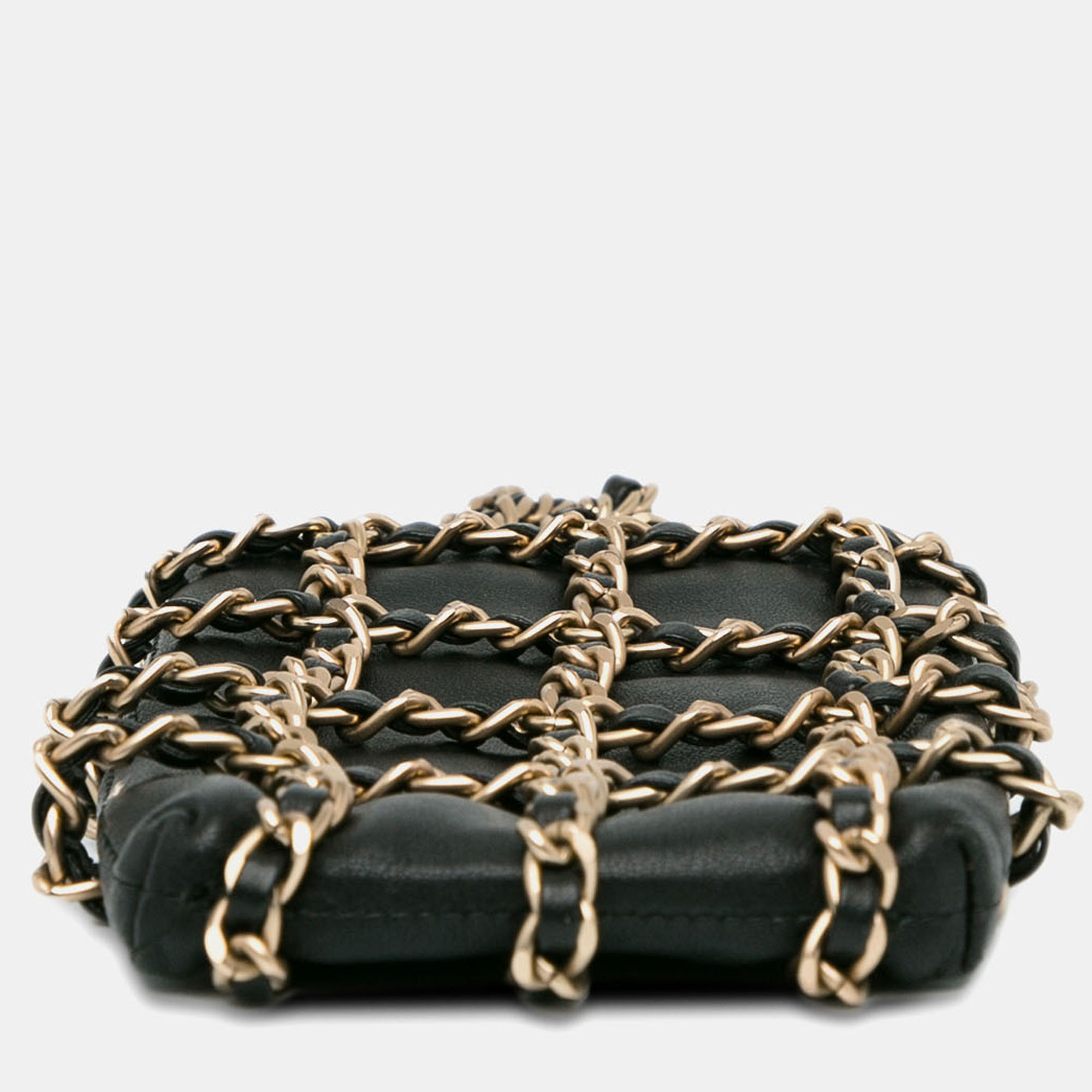 Chanel Black Lambskin Leather Lambskin Tech Me Out Clutch With Chain