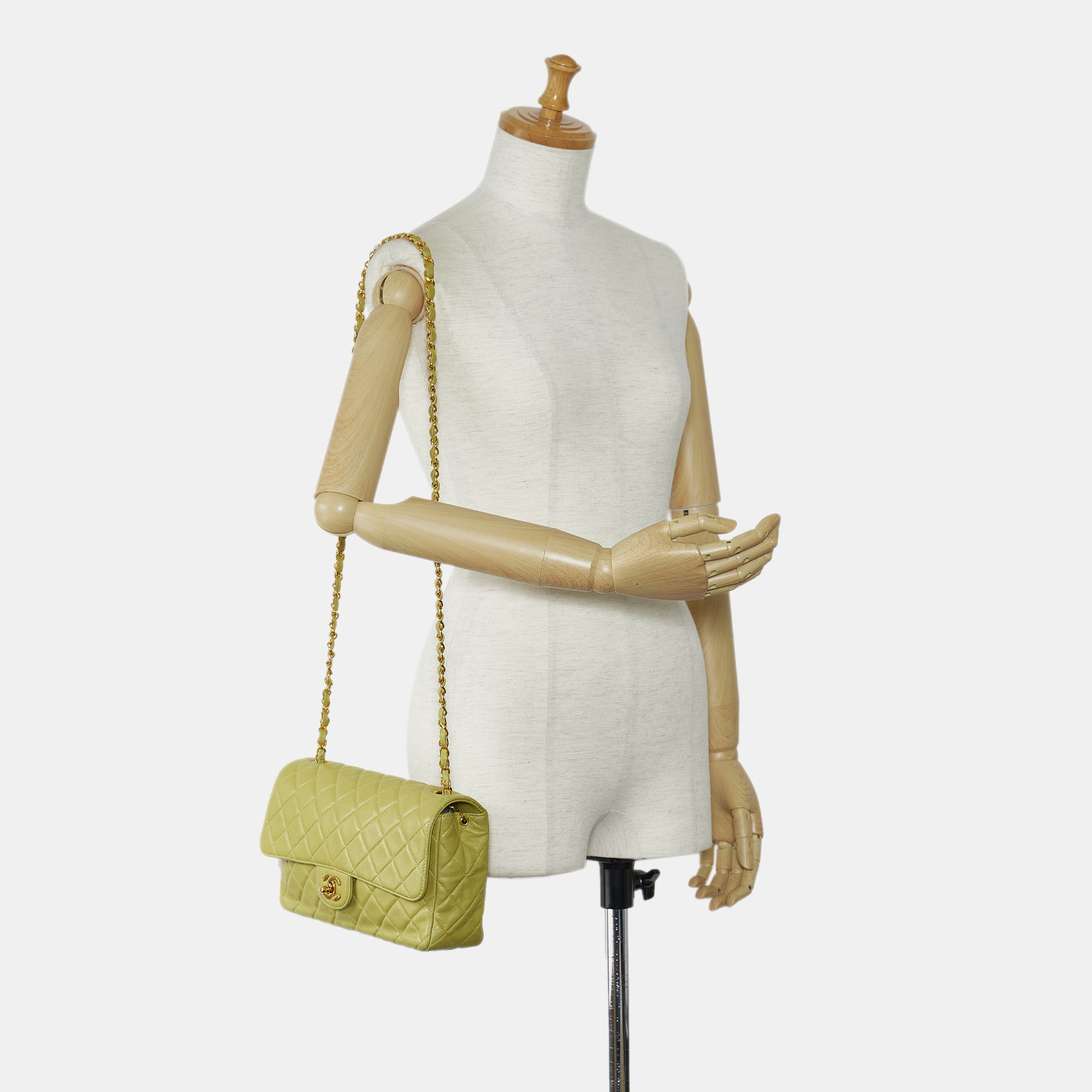 Chanel Green Lambskin Leather Medium Classic Lambskin Single Flap Bag