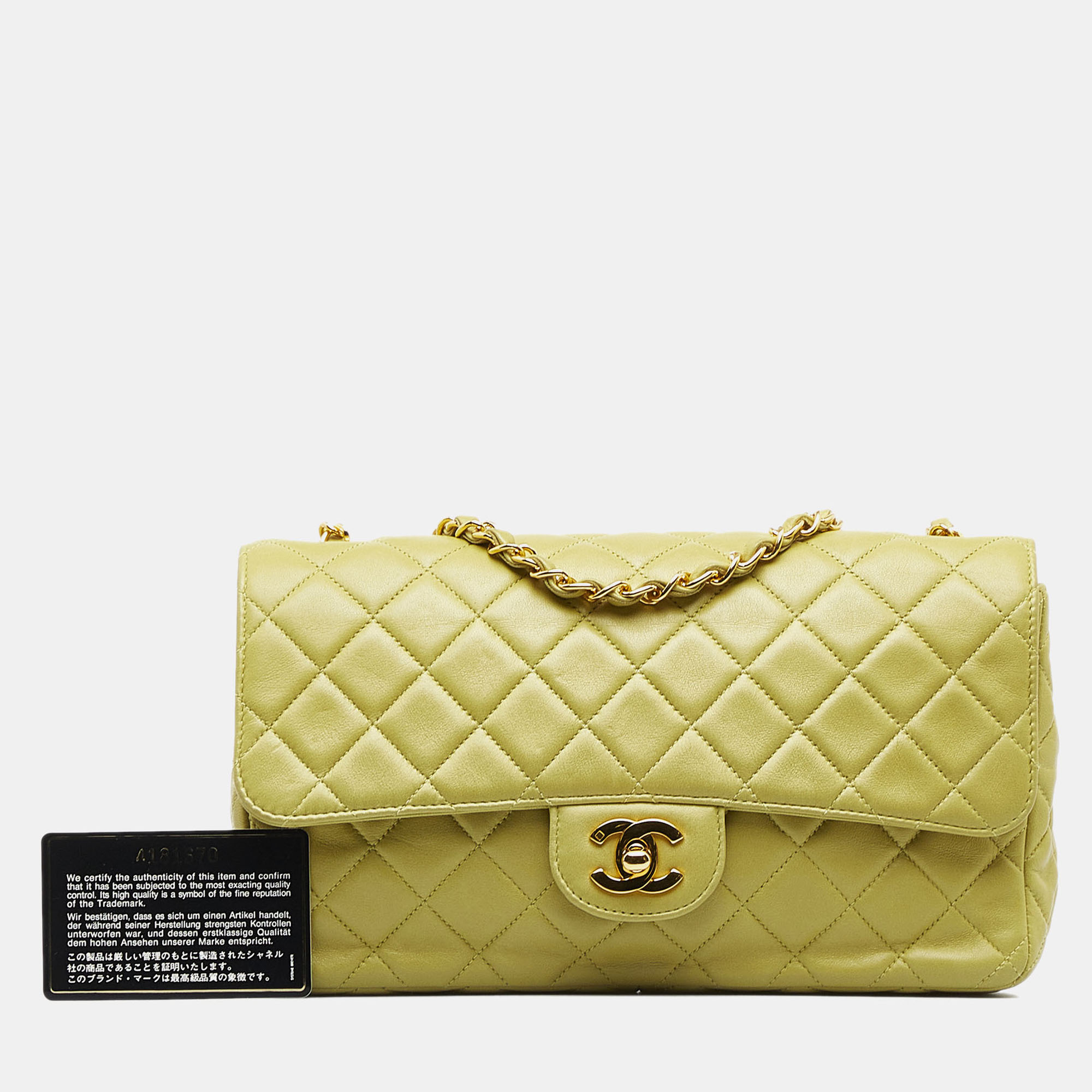 Chanel Green Lambskin Leather Medium Classic Lambskin Single Flap Bag