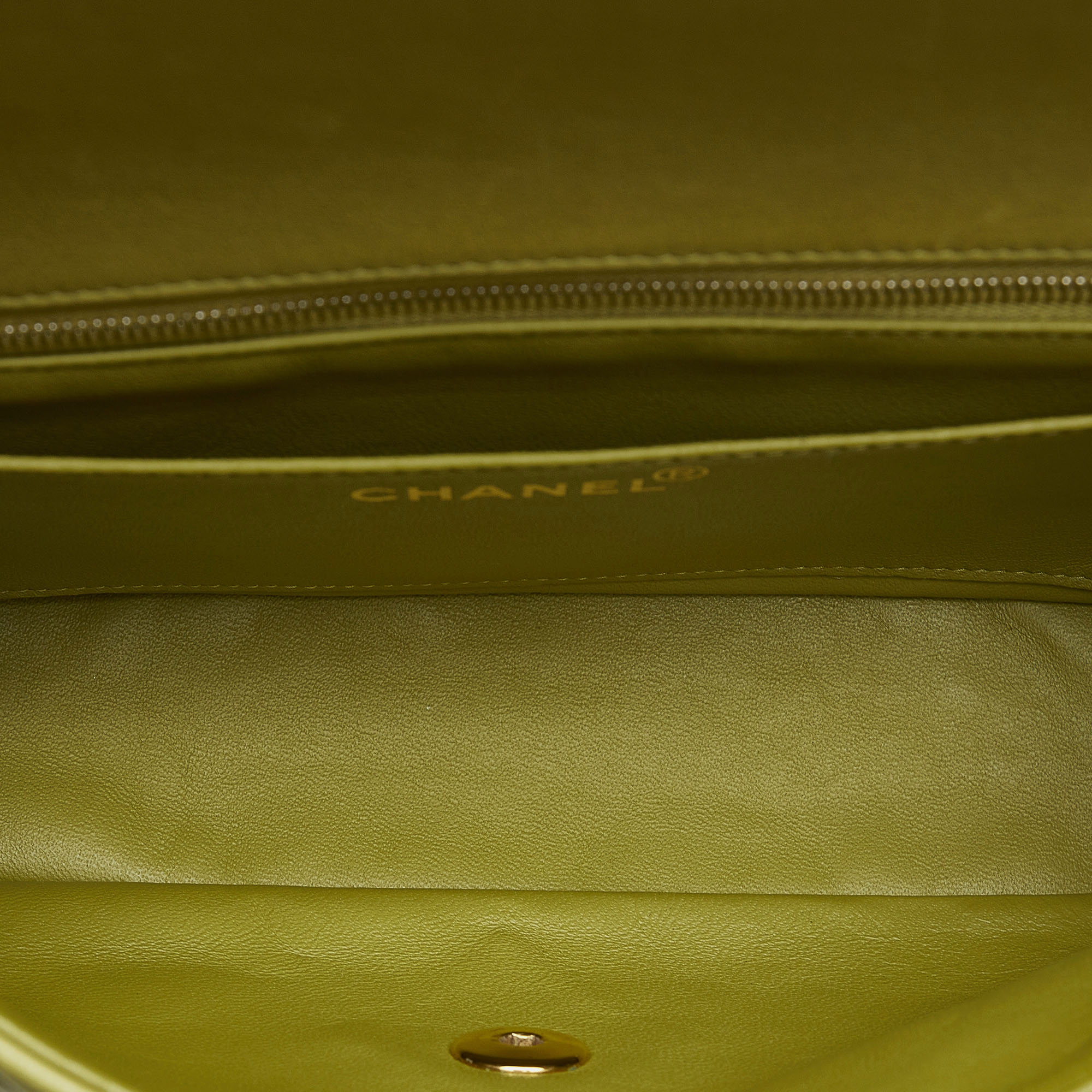 Chanel Green Lambskin Leather Medium Classic Lambskin Single Flap Bag