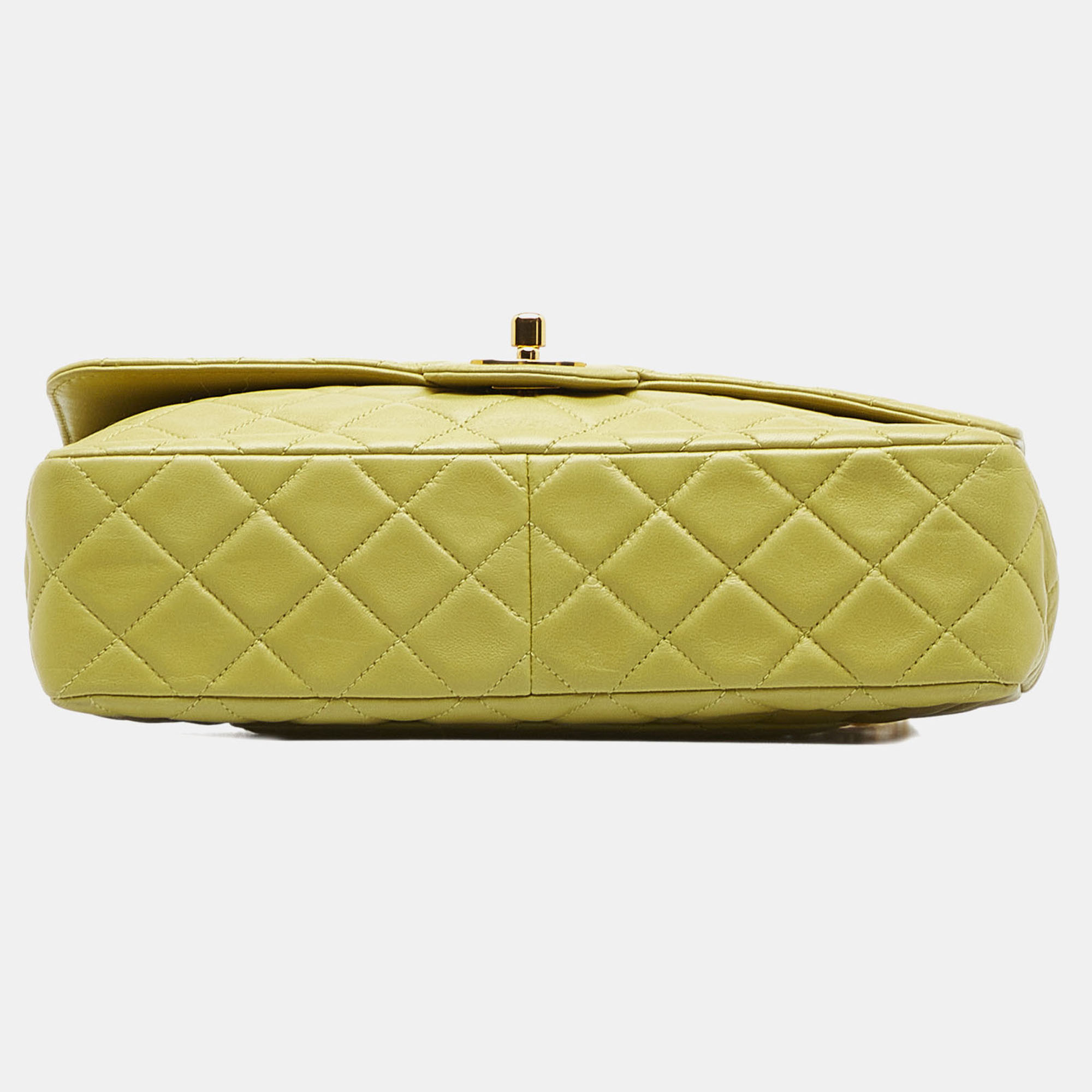 Chanel Green Lambskin Leather Medium Classic Lambskin Single Flap Bag