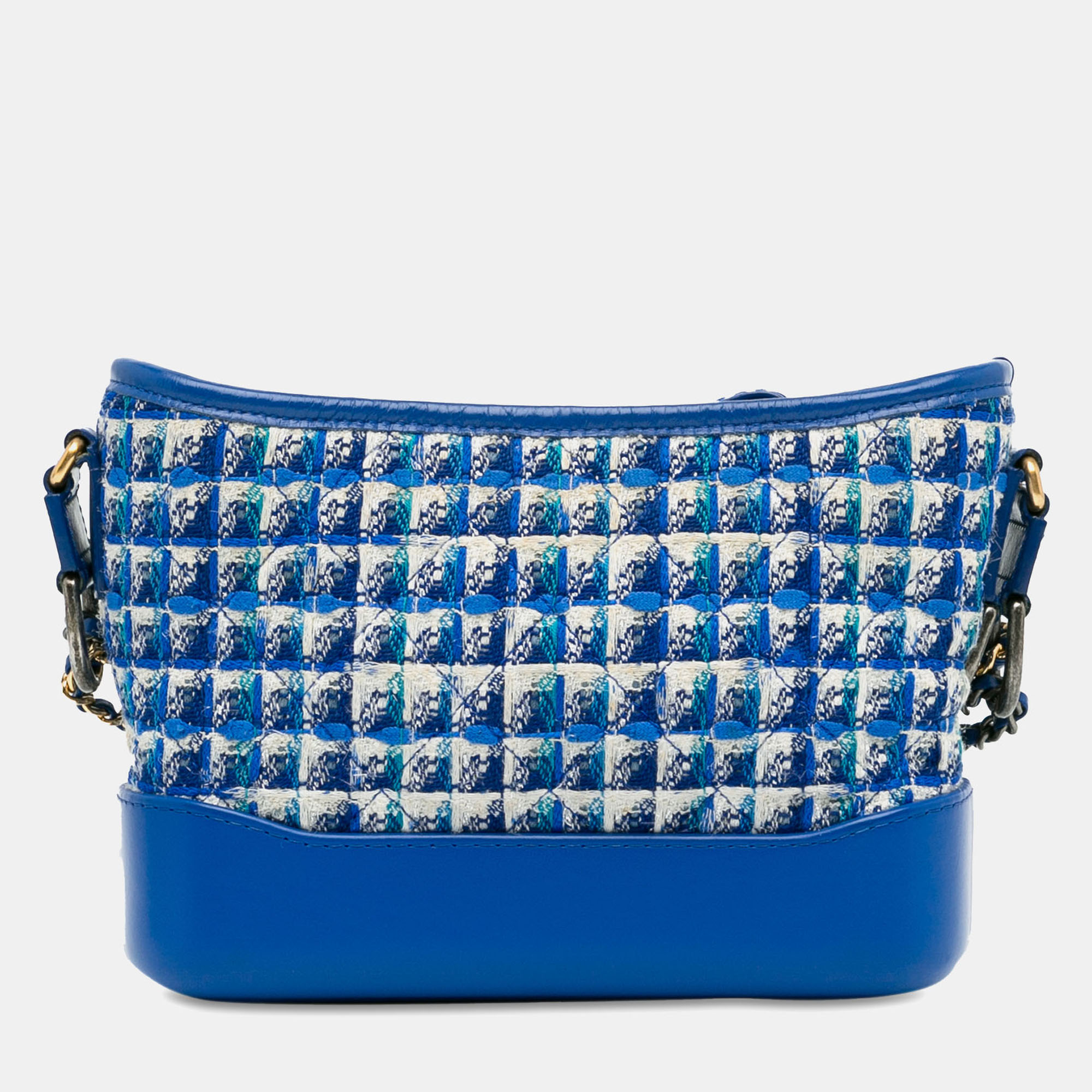 Chanel Blue Lambskin Leather And Tweed Small Tweed Gabrielle Crossbody Bag