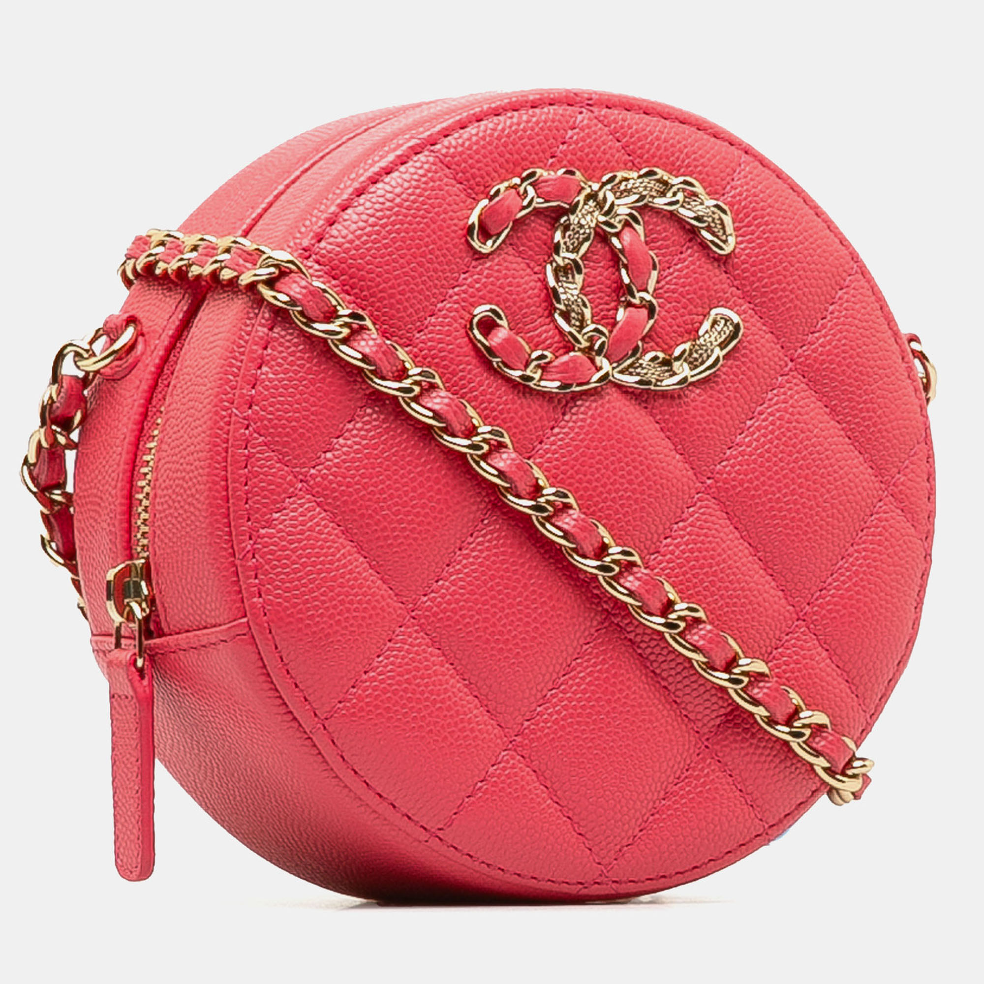 Chanel Pink Caviar Leather Caviar 19 Round Clutch With Chain