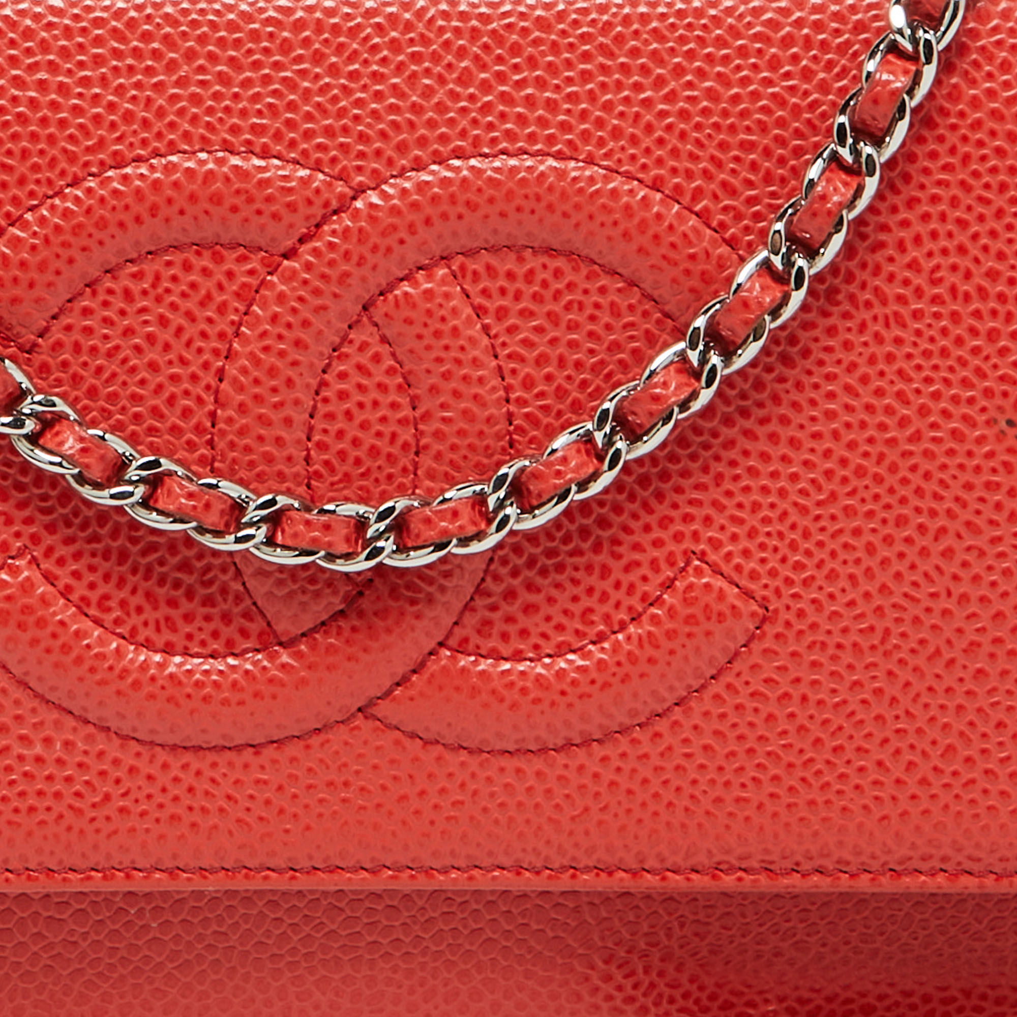 Chanel Orange Caviar Leather Timeless CC Wallet On Chain