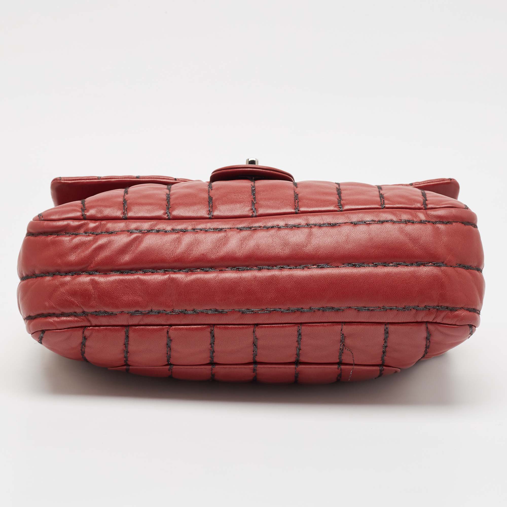 Chanel Dark Red Vertical Stitch Leather Jumbo Single Flap Bag