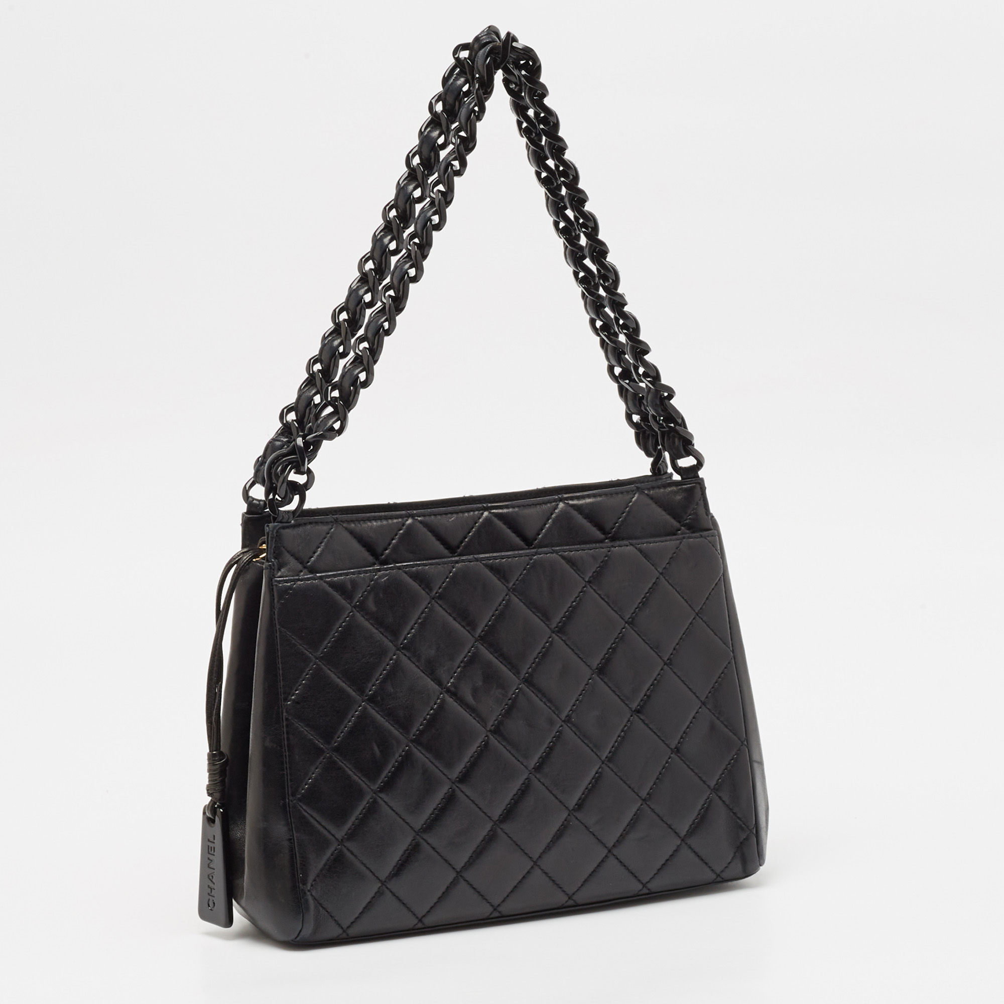 Chanel Black Quilted Leather Chain Tote