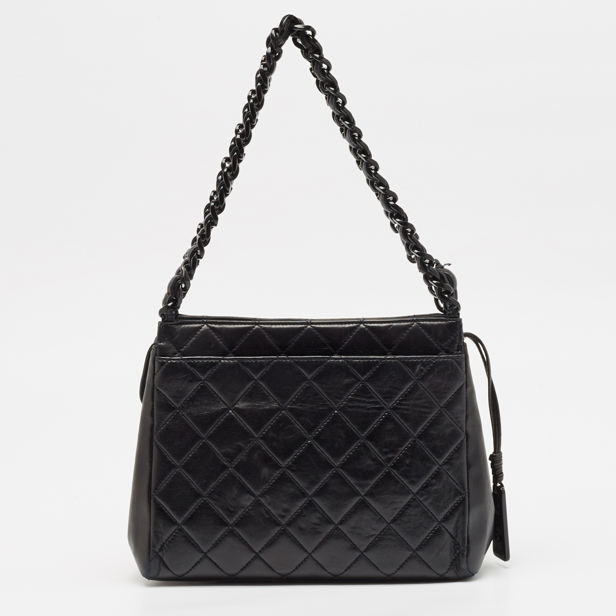 Chanel Black Quilted Leather Chain Tote