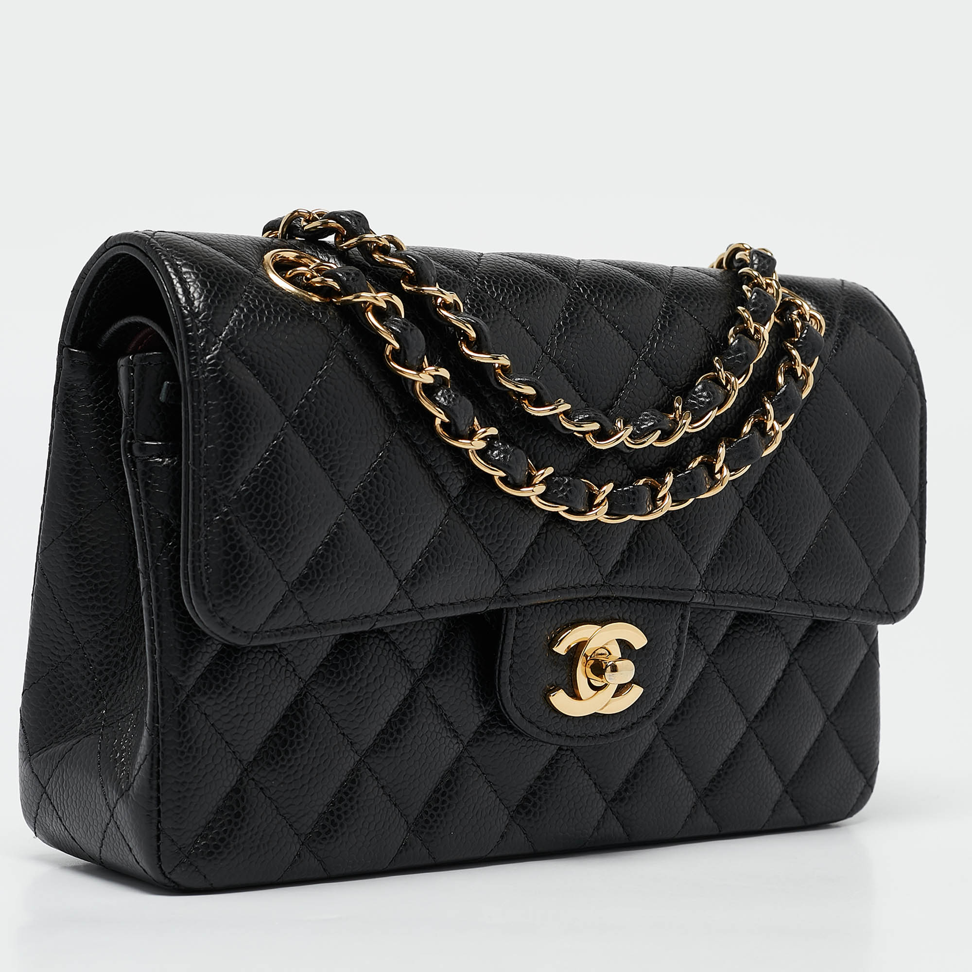 Chanel Black Quilted Caviar Leather Small Classic Double Flap Bag