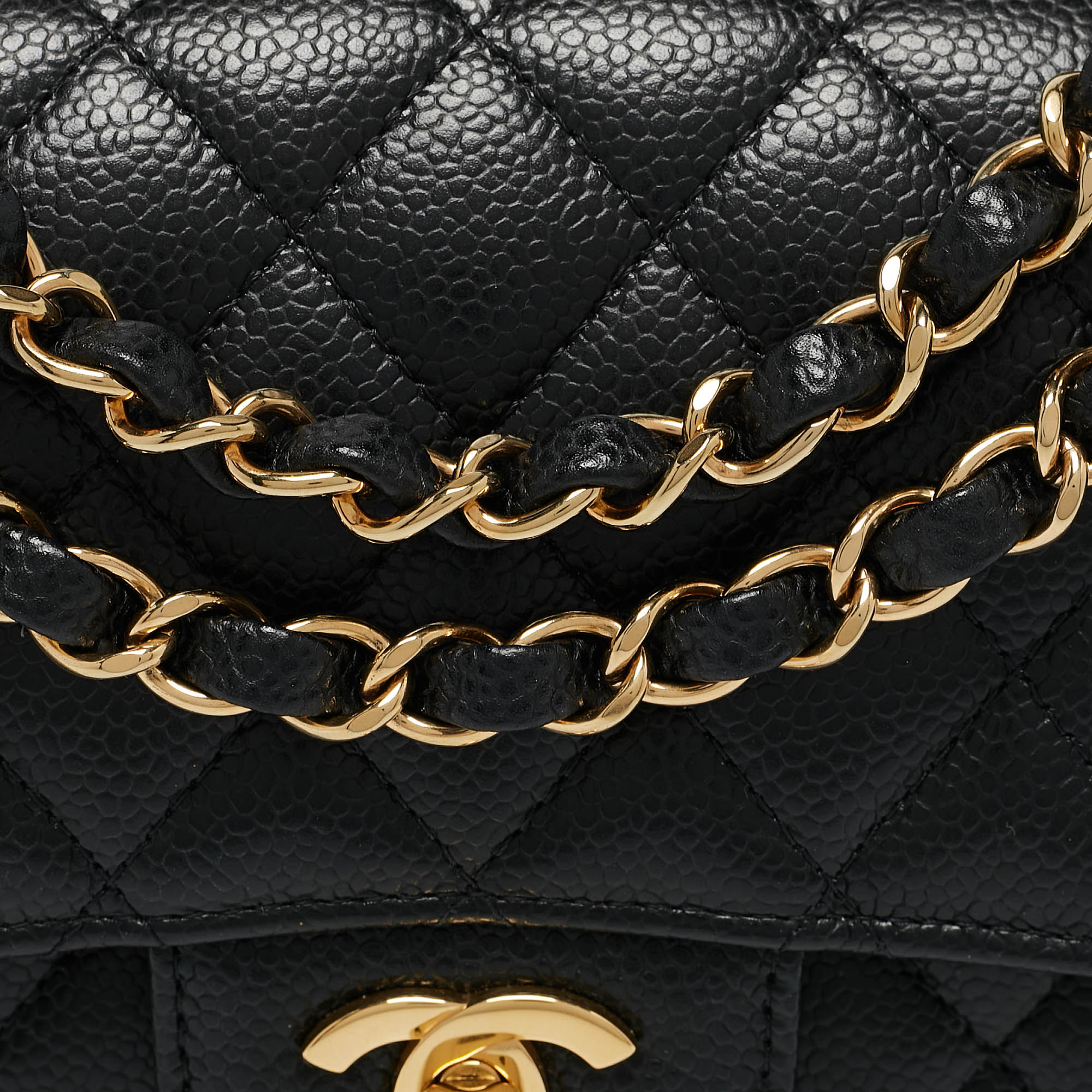 Chanel Black Quilted Caviar Leather Small Classic Double Flap Bag