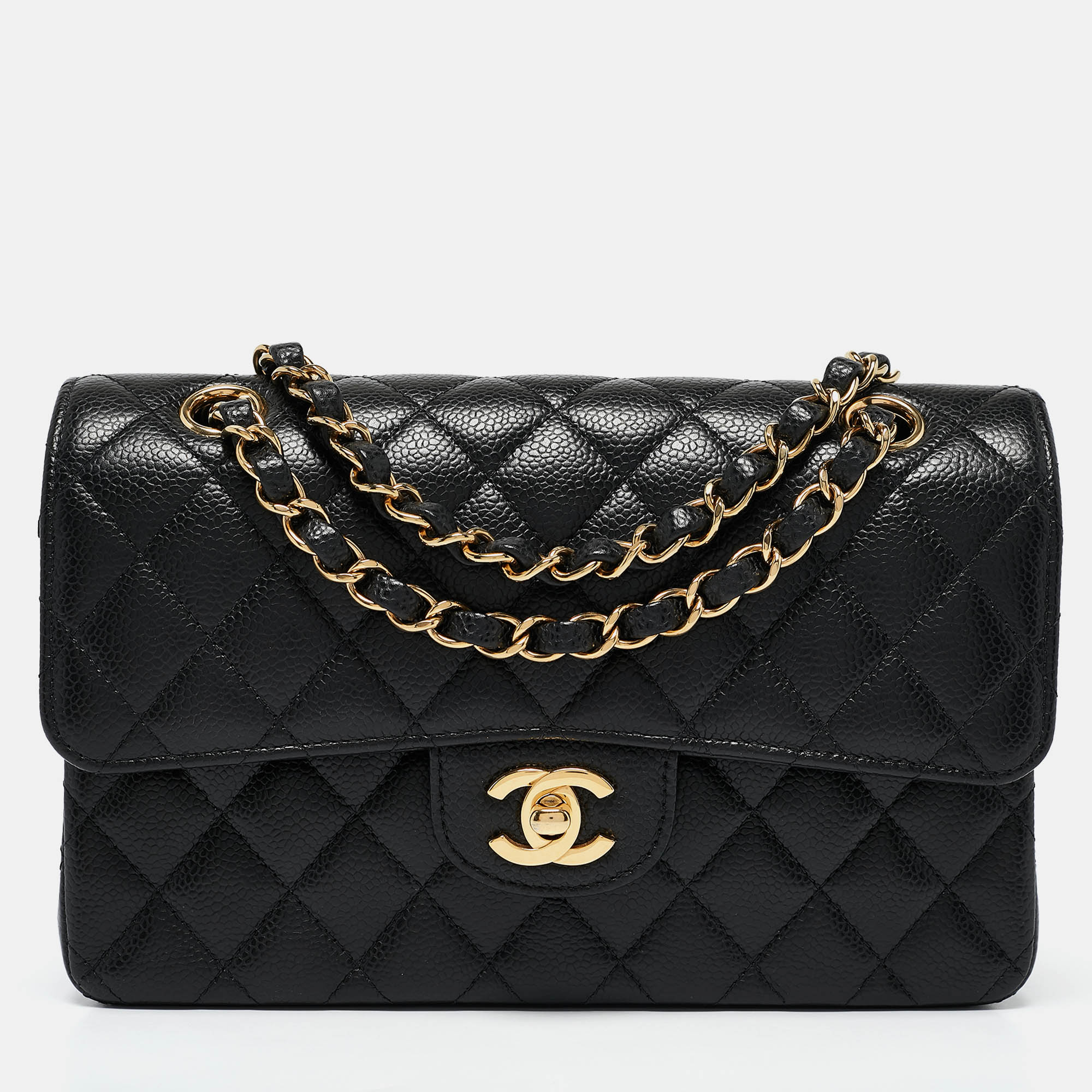 Chanel Black Quilted Caviar Leather Small Classic Double Flap Bag