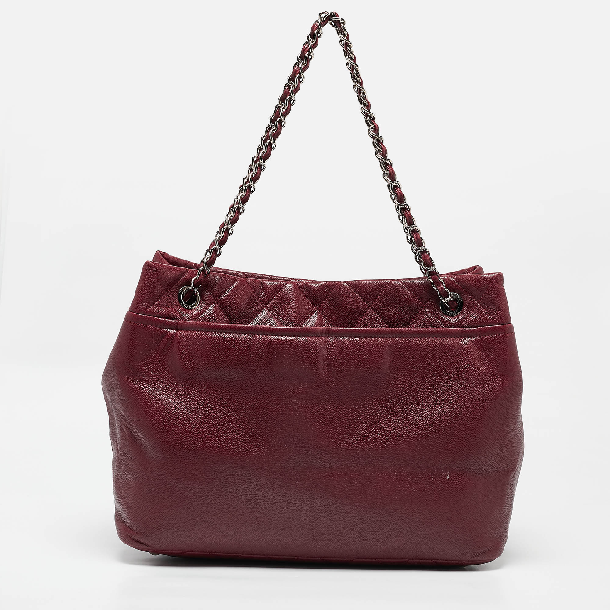 Chanel Dark Red Quilted Caviar Leather CC Timeless Soft Tote