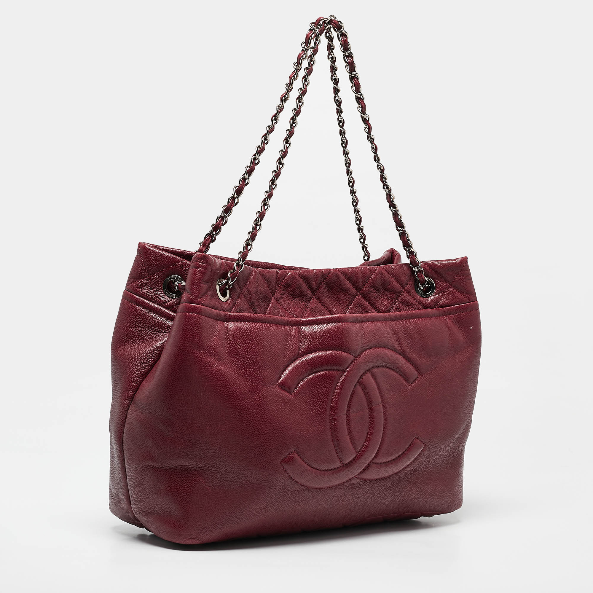 Chanel Dark Red Quilted Caviar Leather CC Timeless Soft Tote