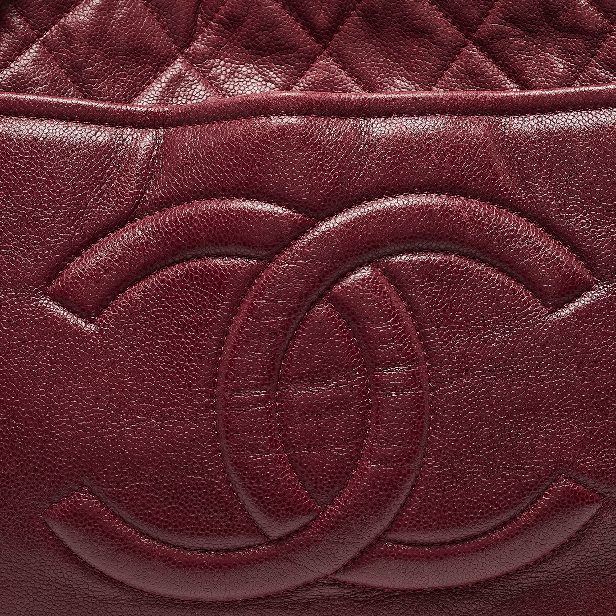 Chanel Dark Red Quilted Caviar Leather CC Timeless Soft Tote