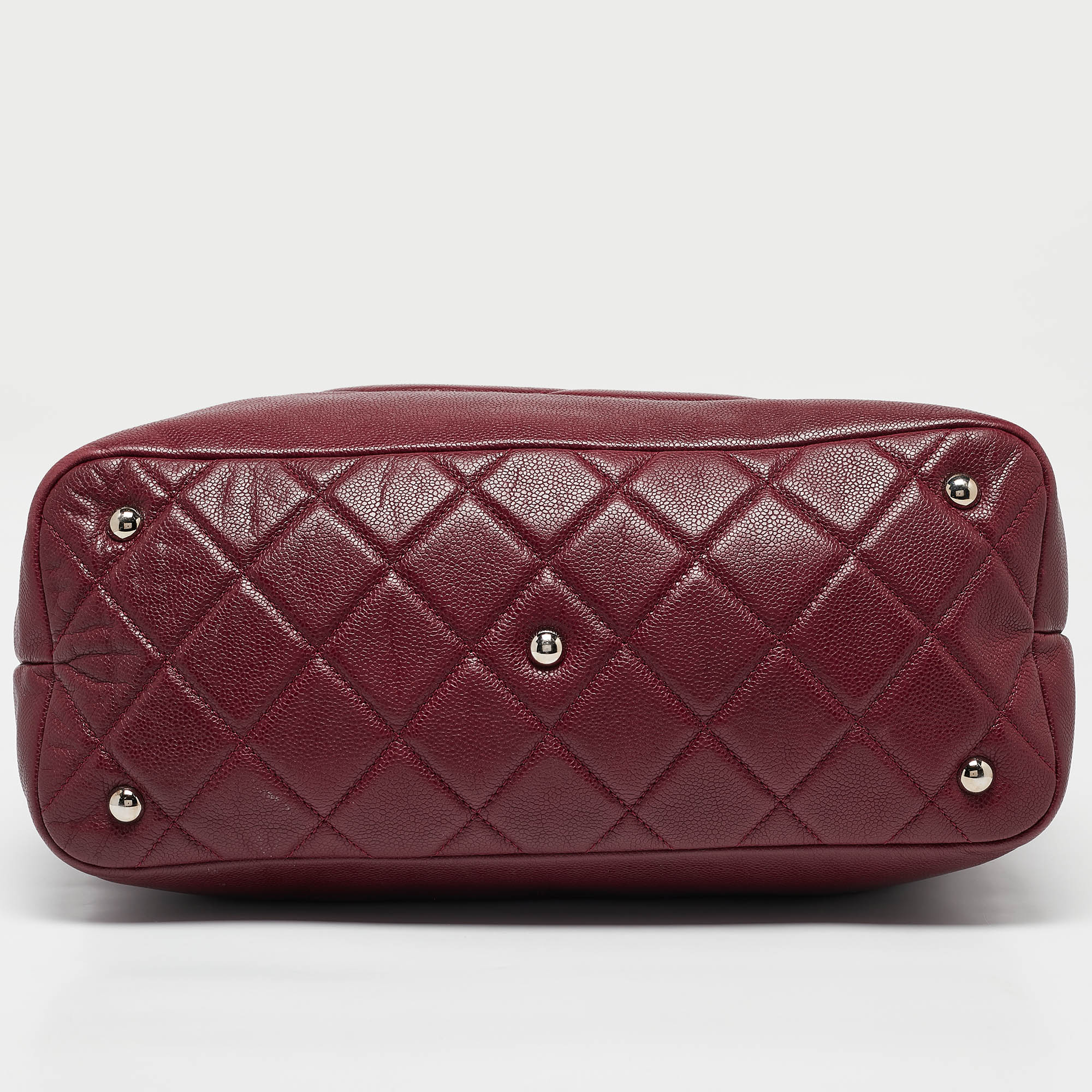 Chanel Dark Red Quilted Caviar Leather CC Timeless Soft Tote