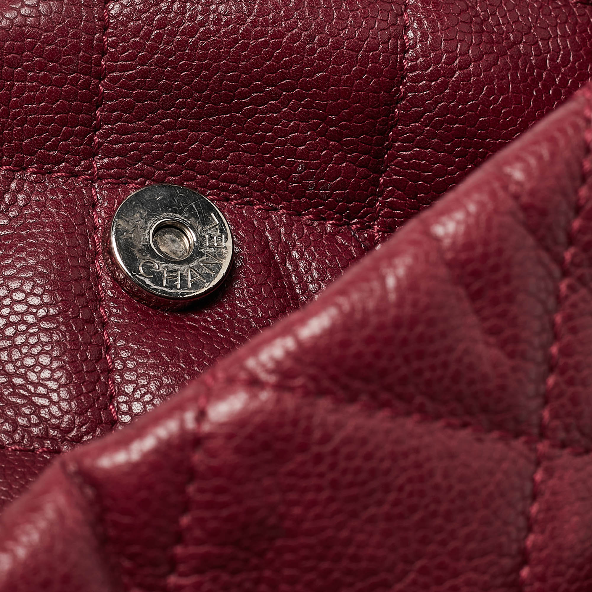 Chanel Dark Red Quilted Caviar Leather CC Timeless Soft Tote