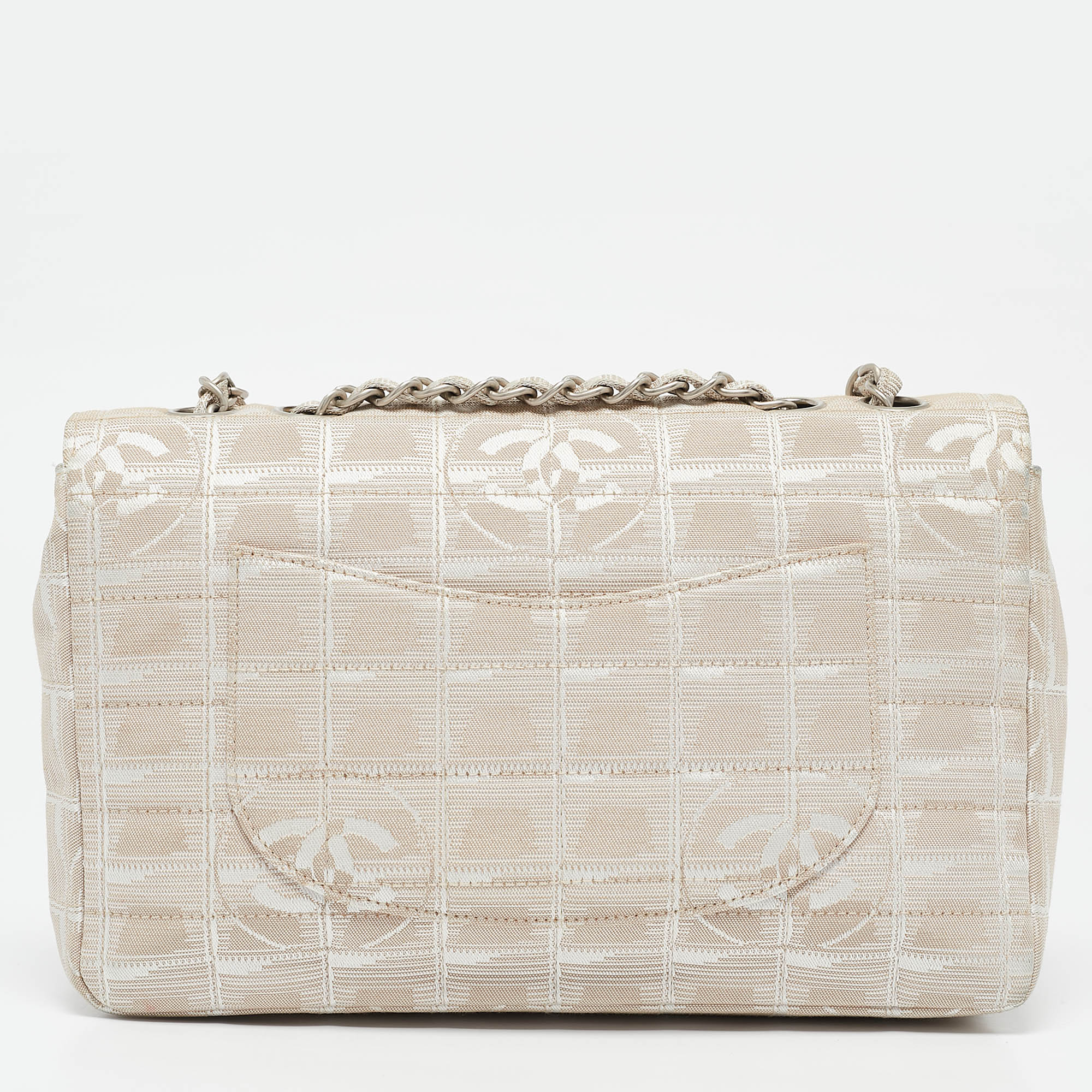 Chanel Beige Cube Quilted Fabric Medium CC Travel Line Flap Bag