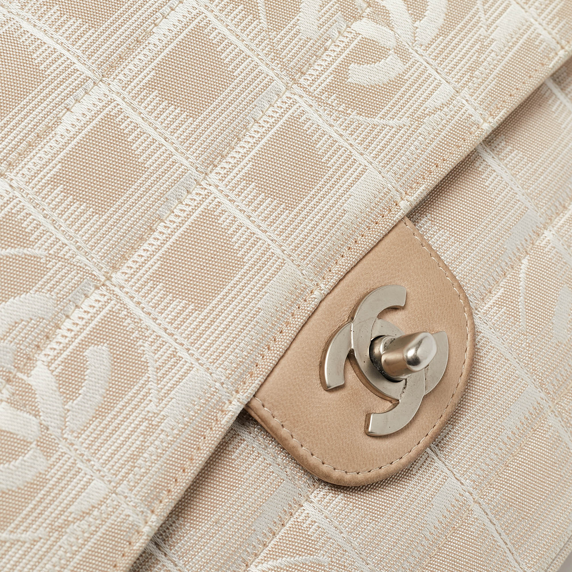 Chanel Beige Cube Quilted Fabric Medium CC Travel Line Flap Bag