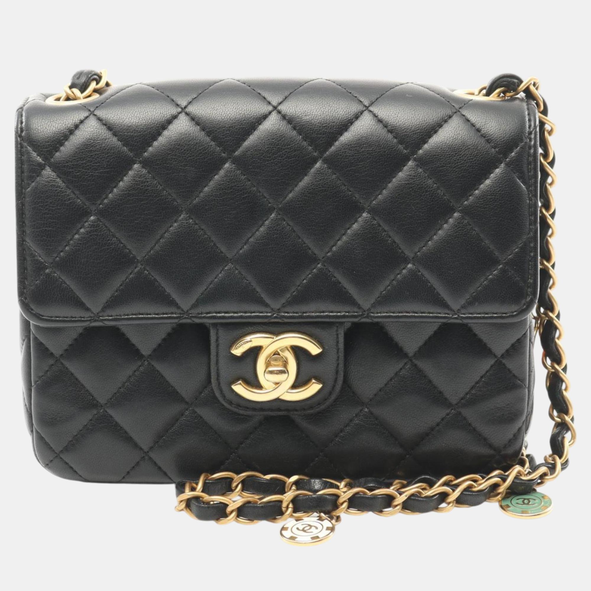 Chanel Black Lambskin Matelasse Shoulder Bag