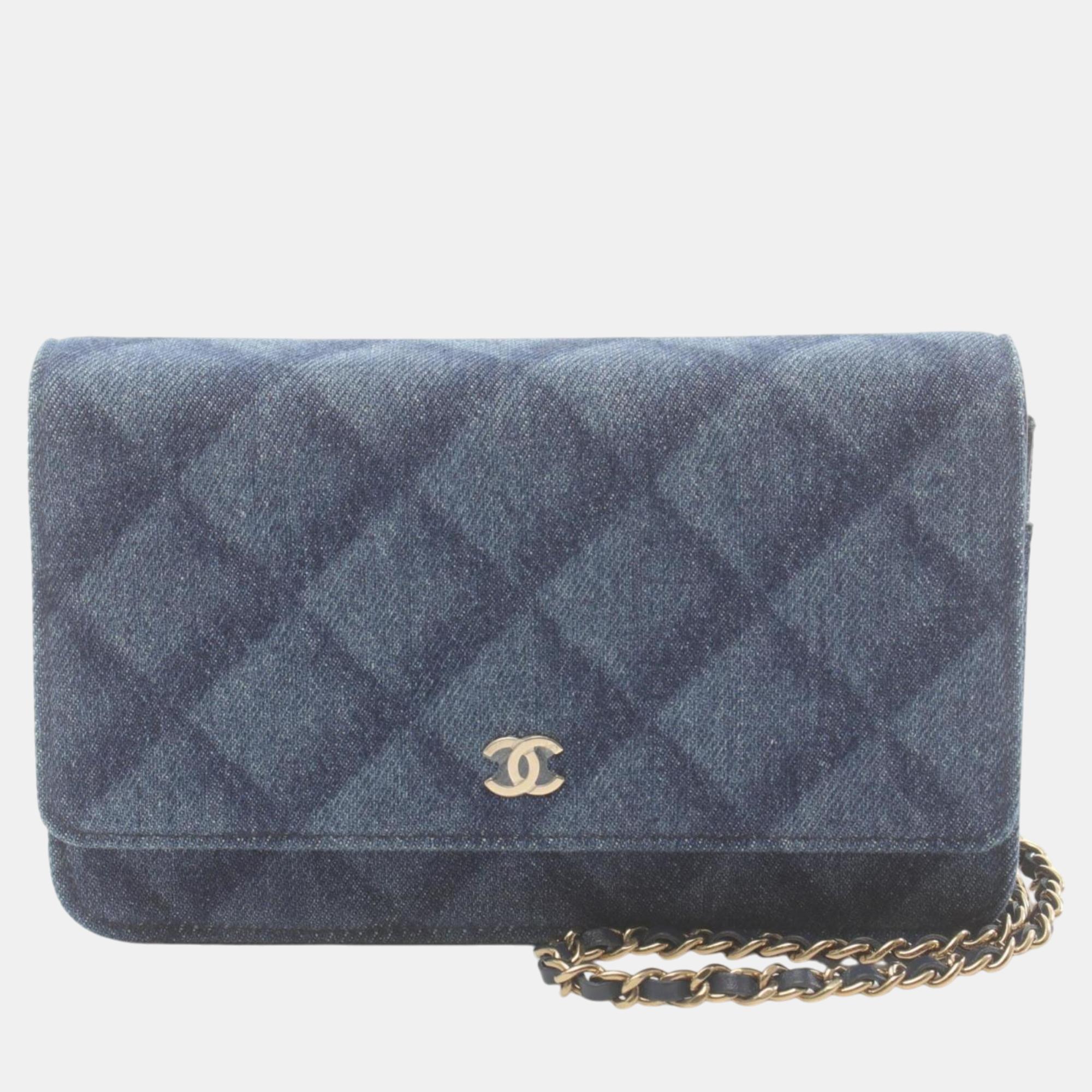 Chanel Navy Denim Matelasse Shoulder Bag