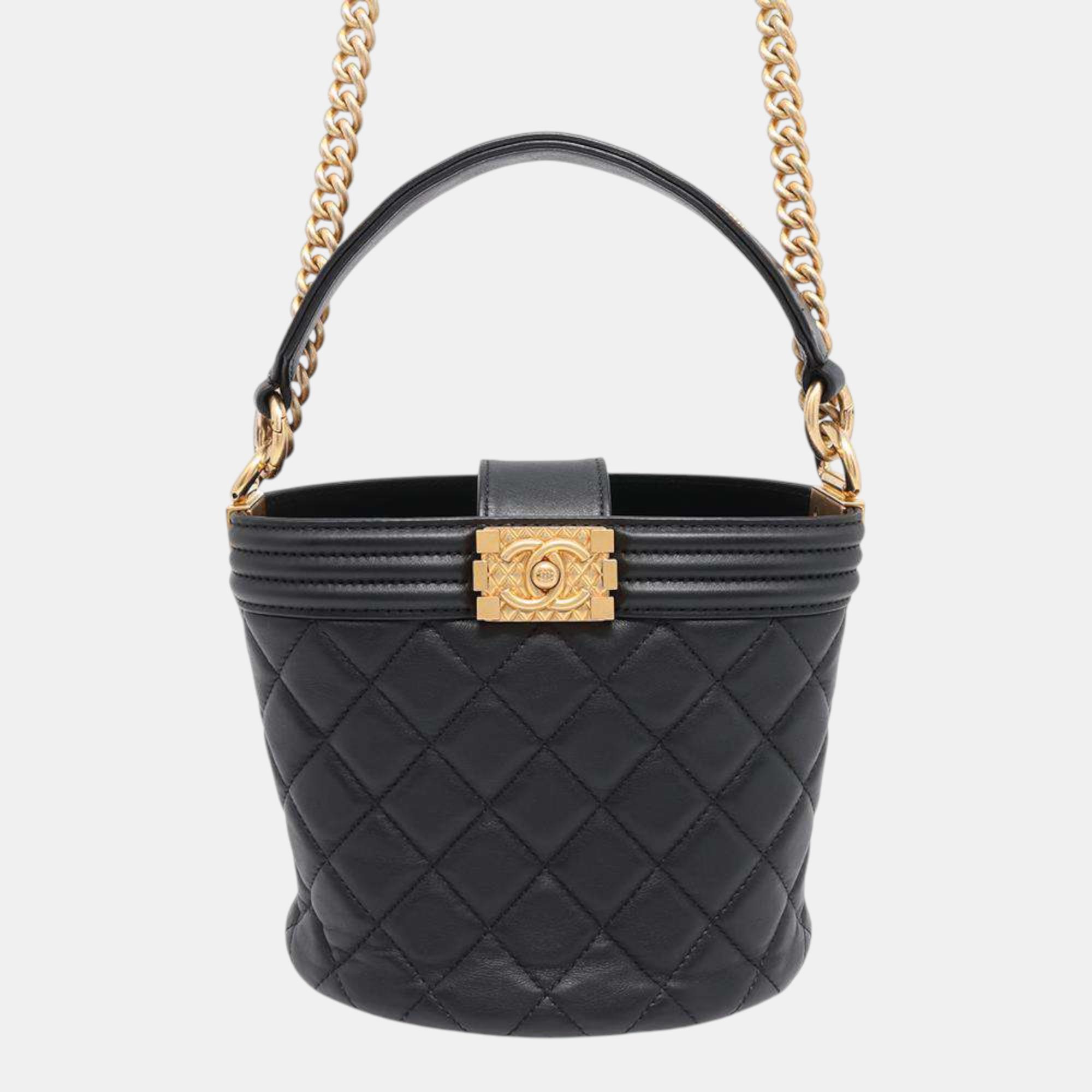 Chanel Black Calf Leather Boy Chanel Bucket Bag