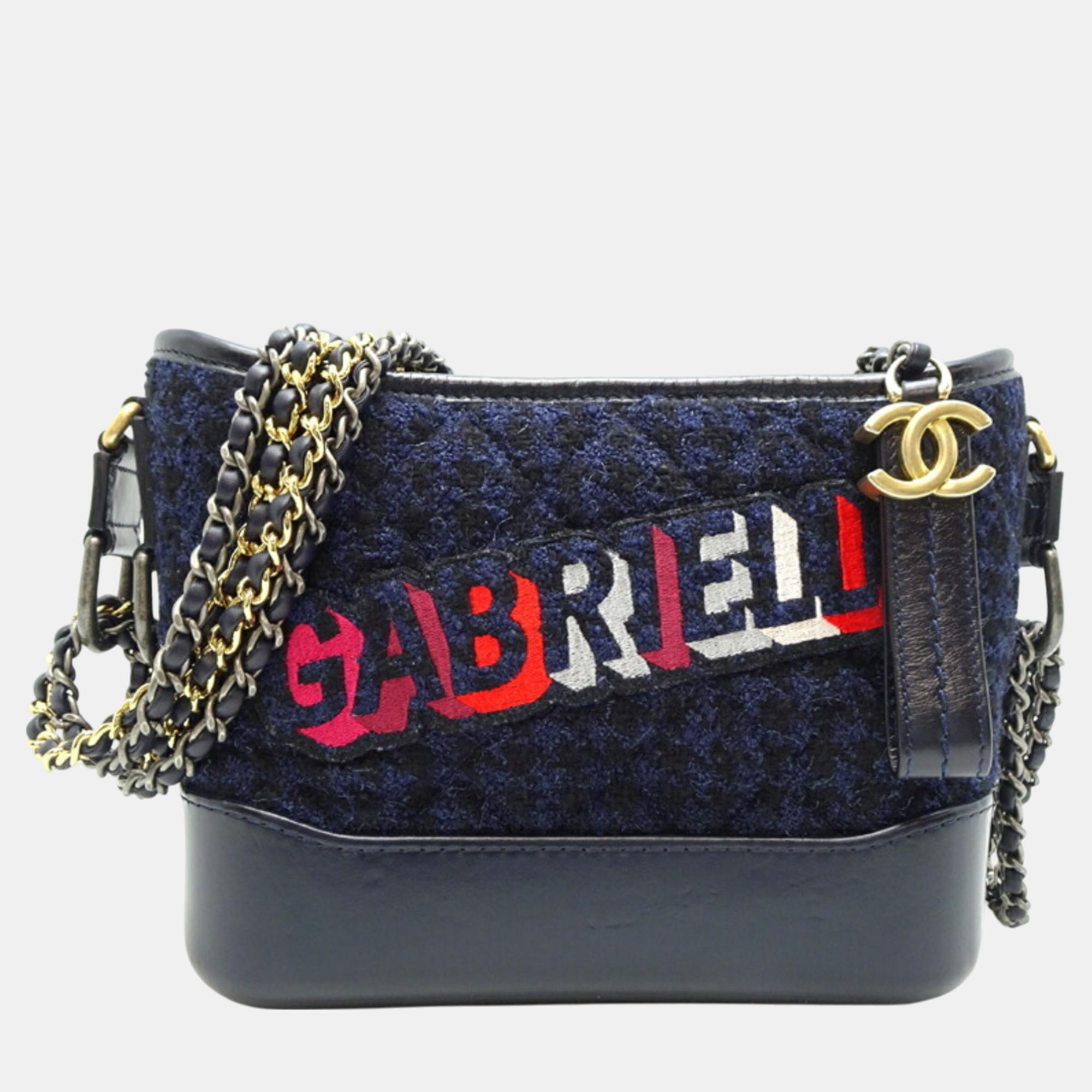 Chanel Navy Leather Gabrielle De Chanel Small Shoulder Bag