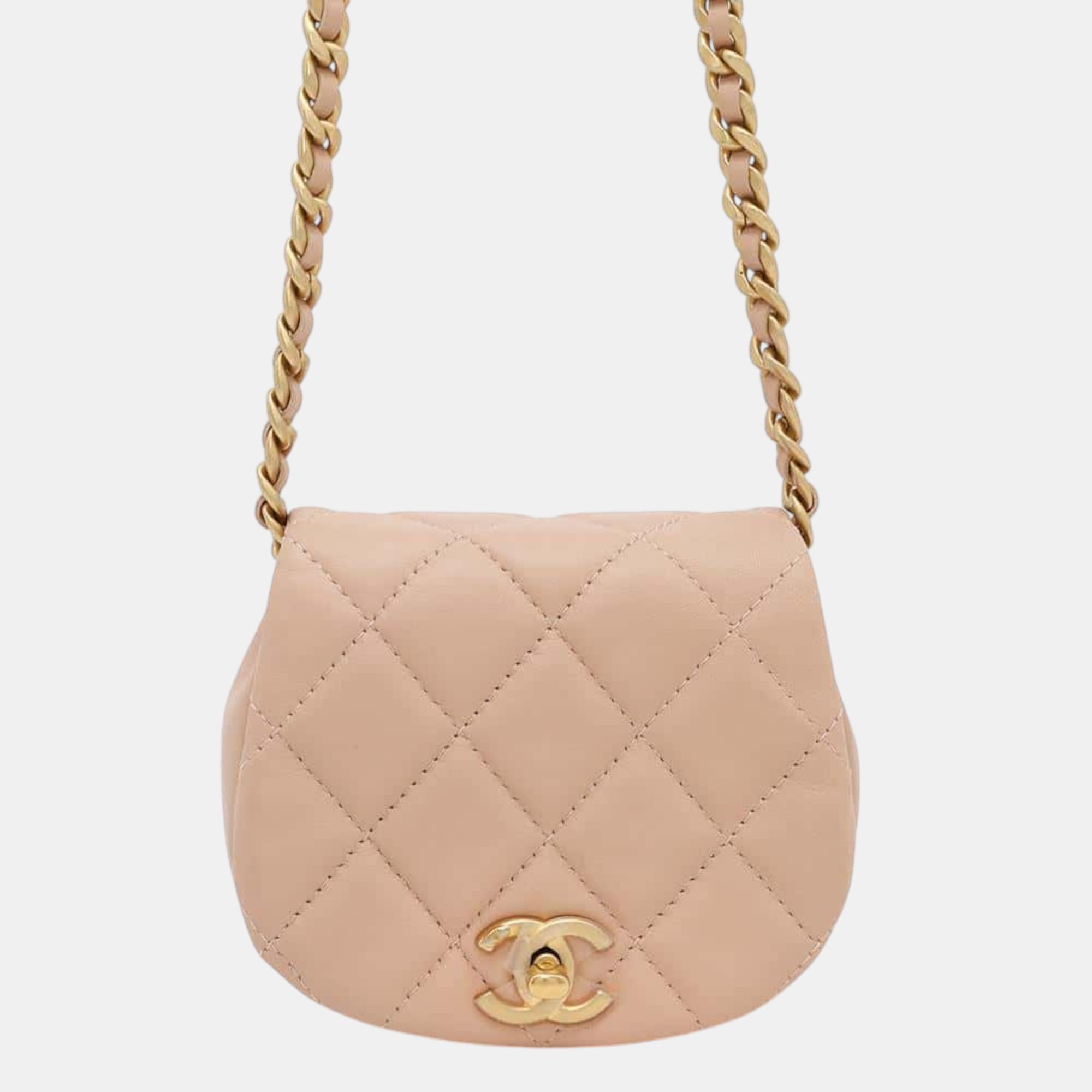 Chanel Pink Lambskin Mini Chain Shoulder Bag