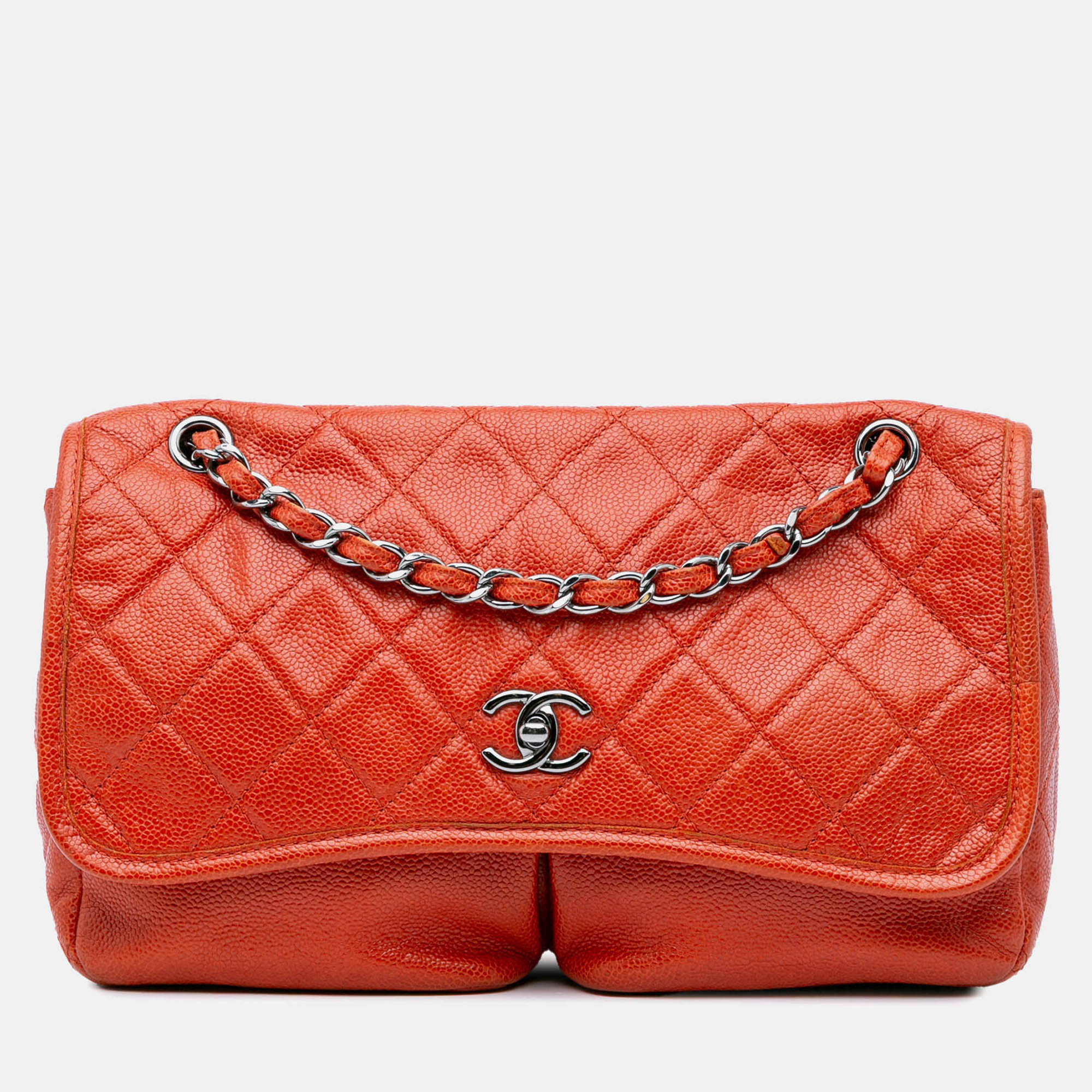 Chanel Red Chanel Medium Grained Calfskin Natural Beauty Flap