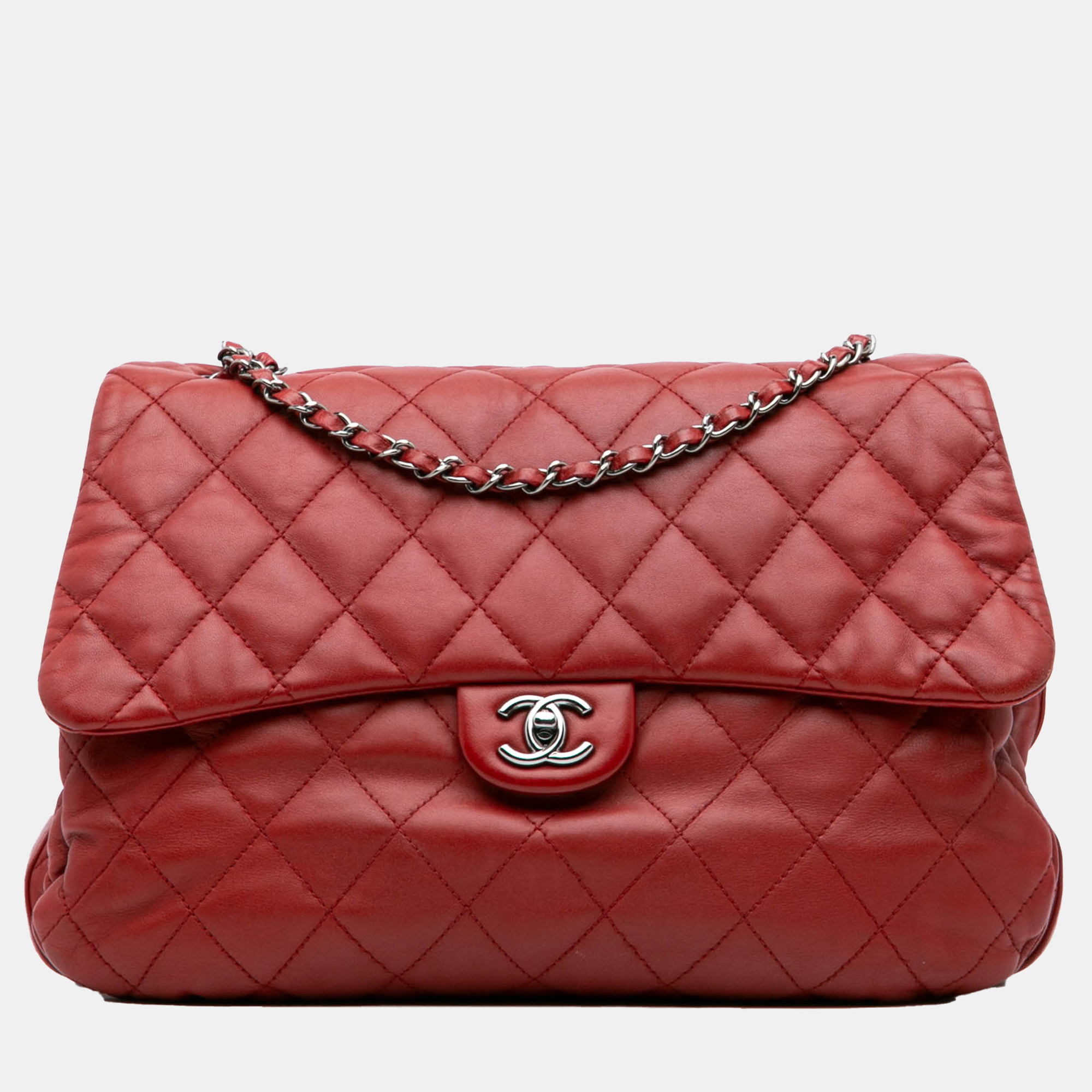 Chanel Red Maxi Lambskin 3 Accordion Flap