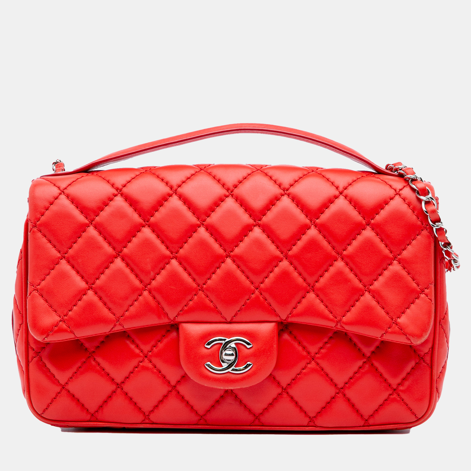 Chanel Red Jumbo Lambskin Easy Carry Flap Satchel