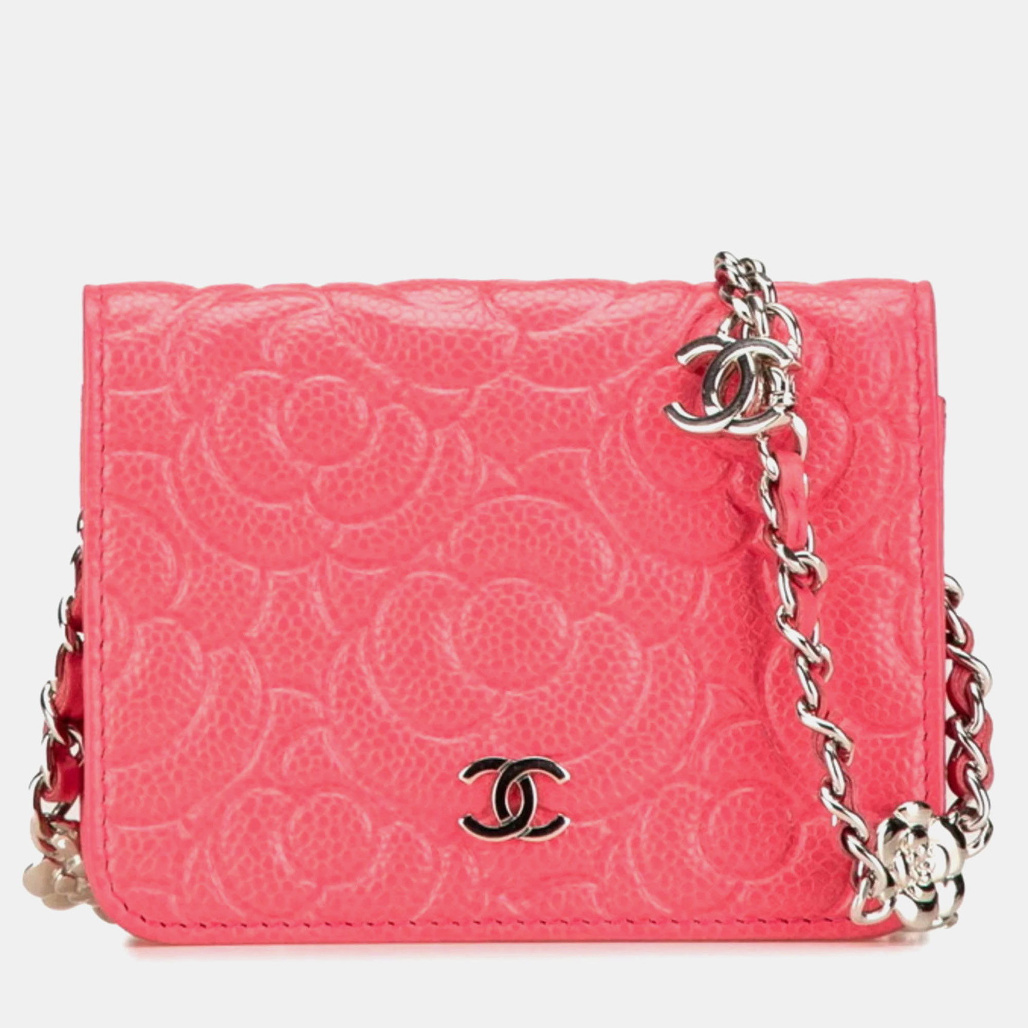 Chanel Pink Caviar Skin Camellia Coco Mark Chain Wallet Mini Shoulder Bag
Chanel Pink Caviar Skin Camellia Coco Mark Chain Wallet Mini Shoulder Bag