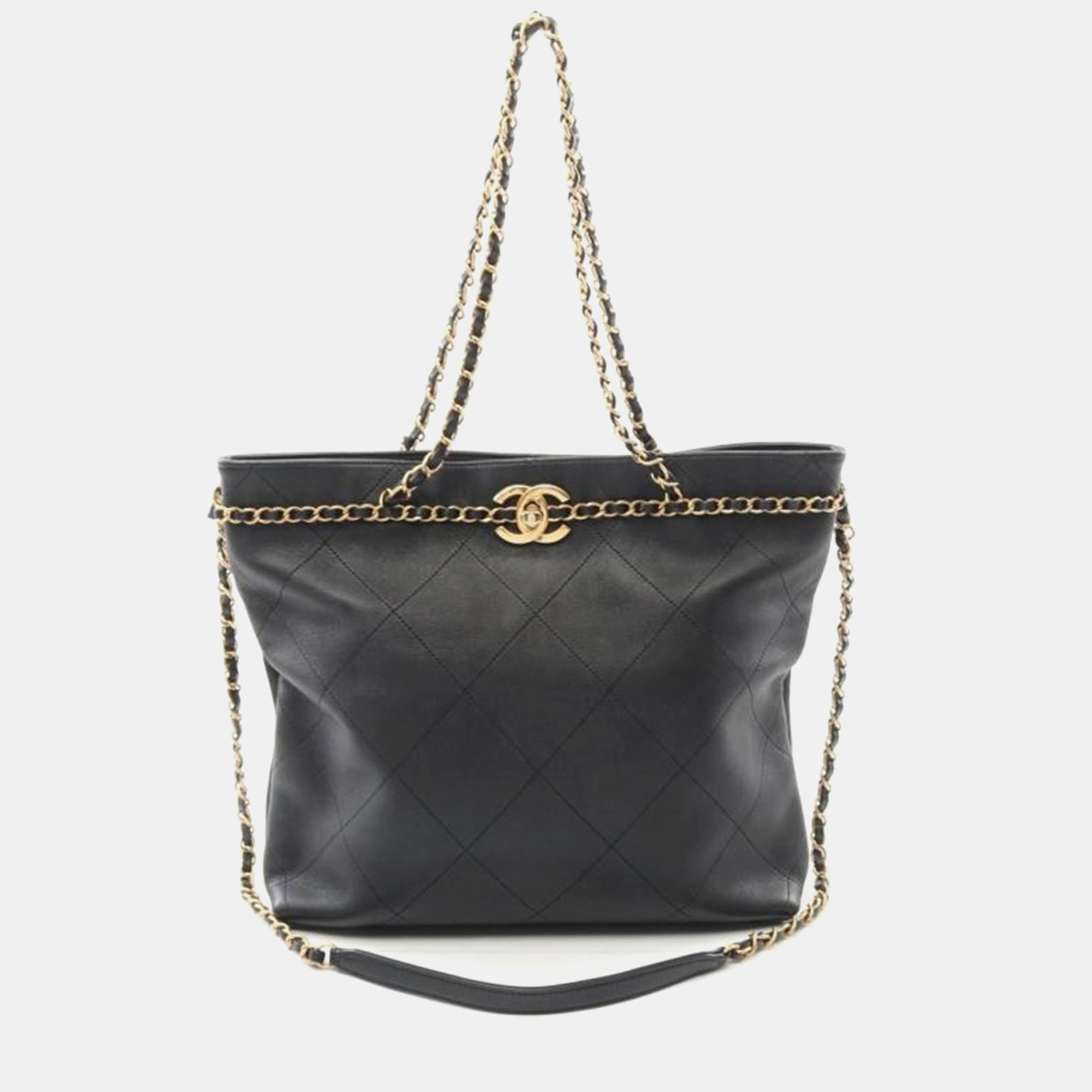 Chanel Black Quilted Calfskin Leather Small Chain Shopping Tote Bag
Chanel Black Quilted Calfskin Leather Small Chain Shopping Tote Bag