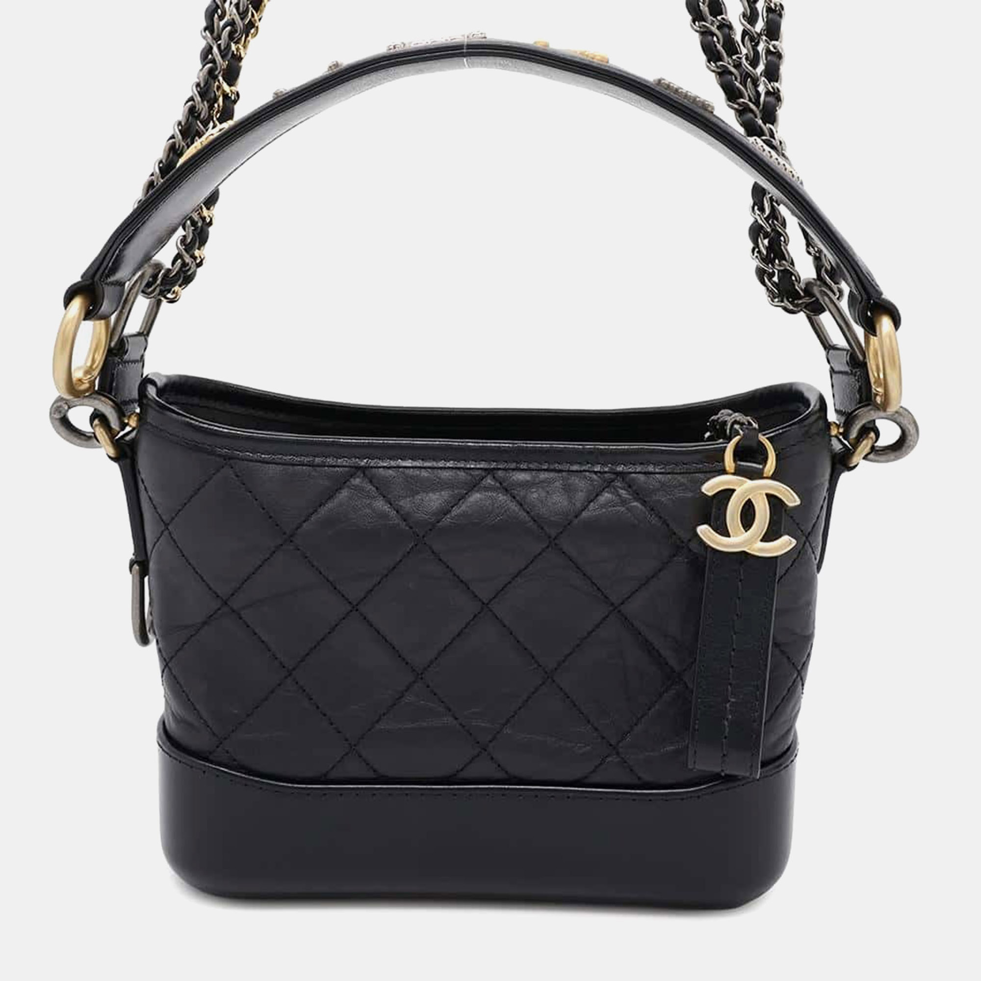 Chanel Gabriel De Chanel Hobo Bag With Logo Handle Black Calf Leather Size Small
Chanel Gabriel De Chanel Hobo Bag With Logo Handle Black Calf Leather Size Small