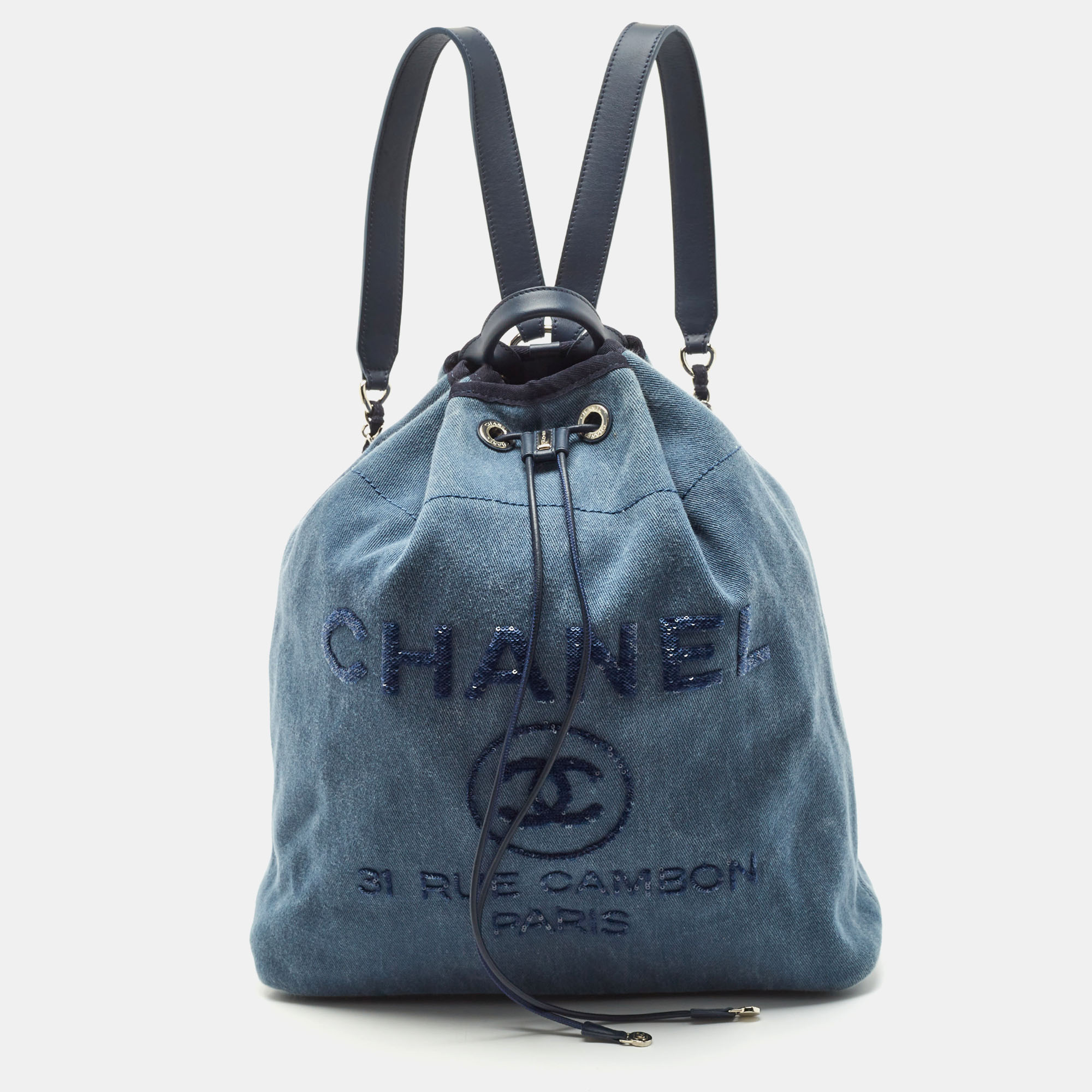 Chanel Blue Denim and Leather Sequin Embellished Deauville Backpack
Chanel Blue Denim and Leather Sequin Embellished Deauville Backpack
